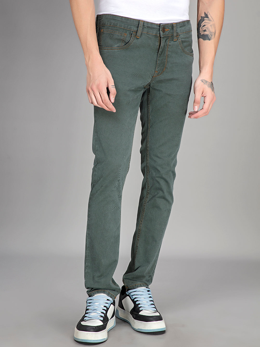 Olive Aura: Streamlined Slim-Fit Denim Jeans