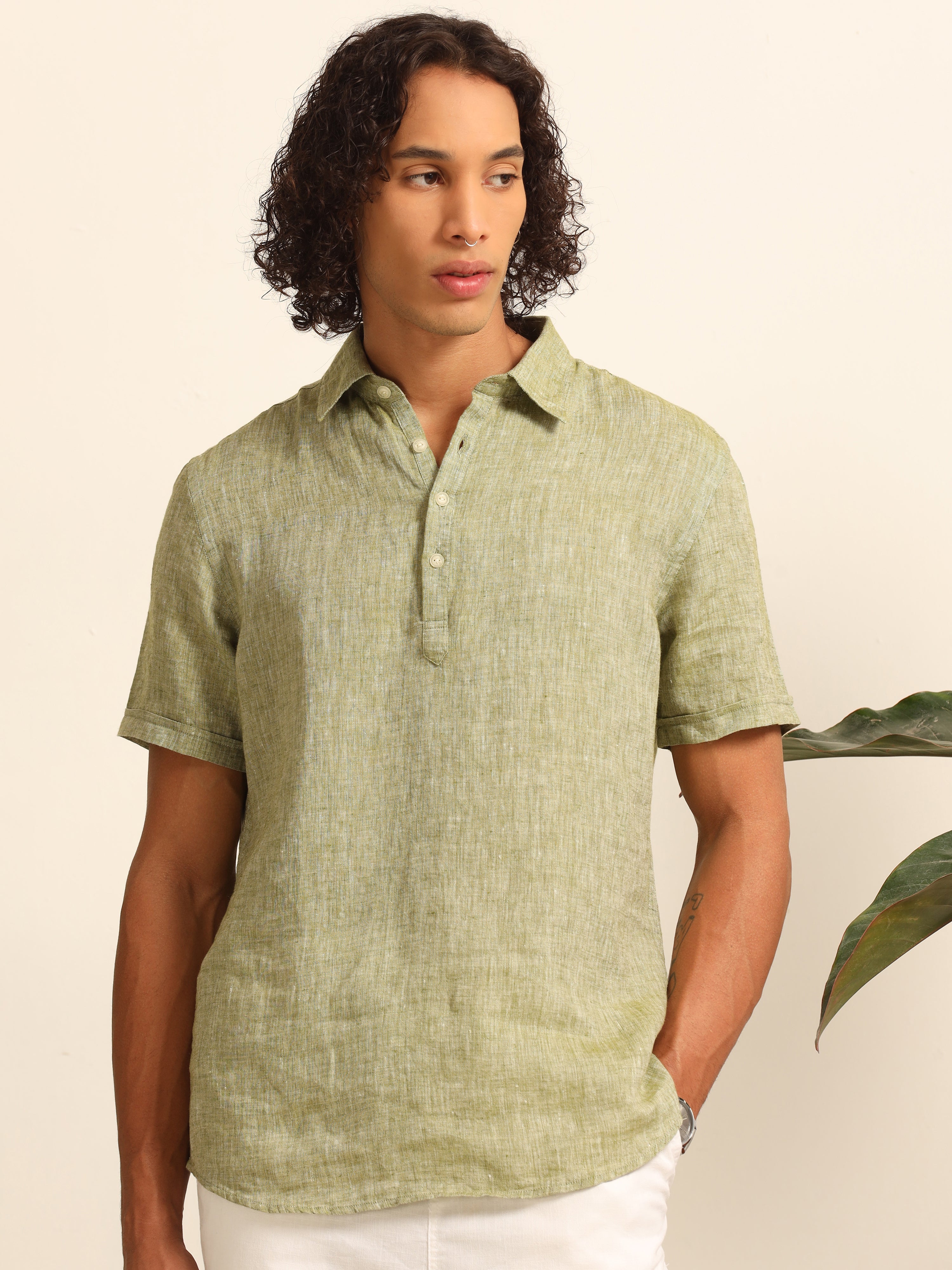 Sage green 55% linen shirt