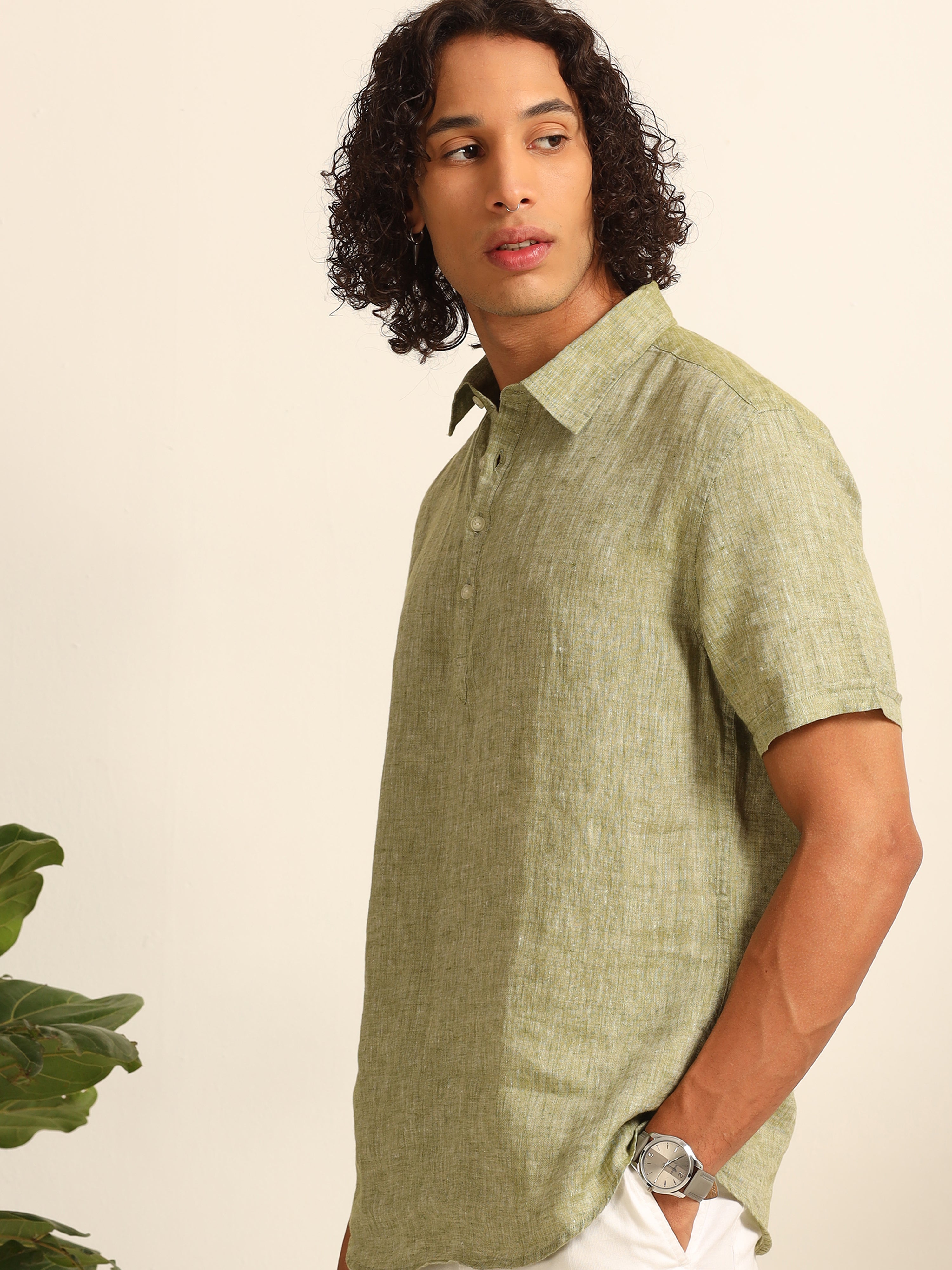 Sage green 55% linen shirt