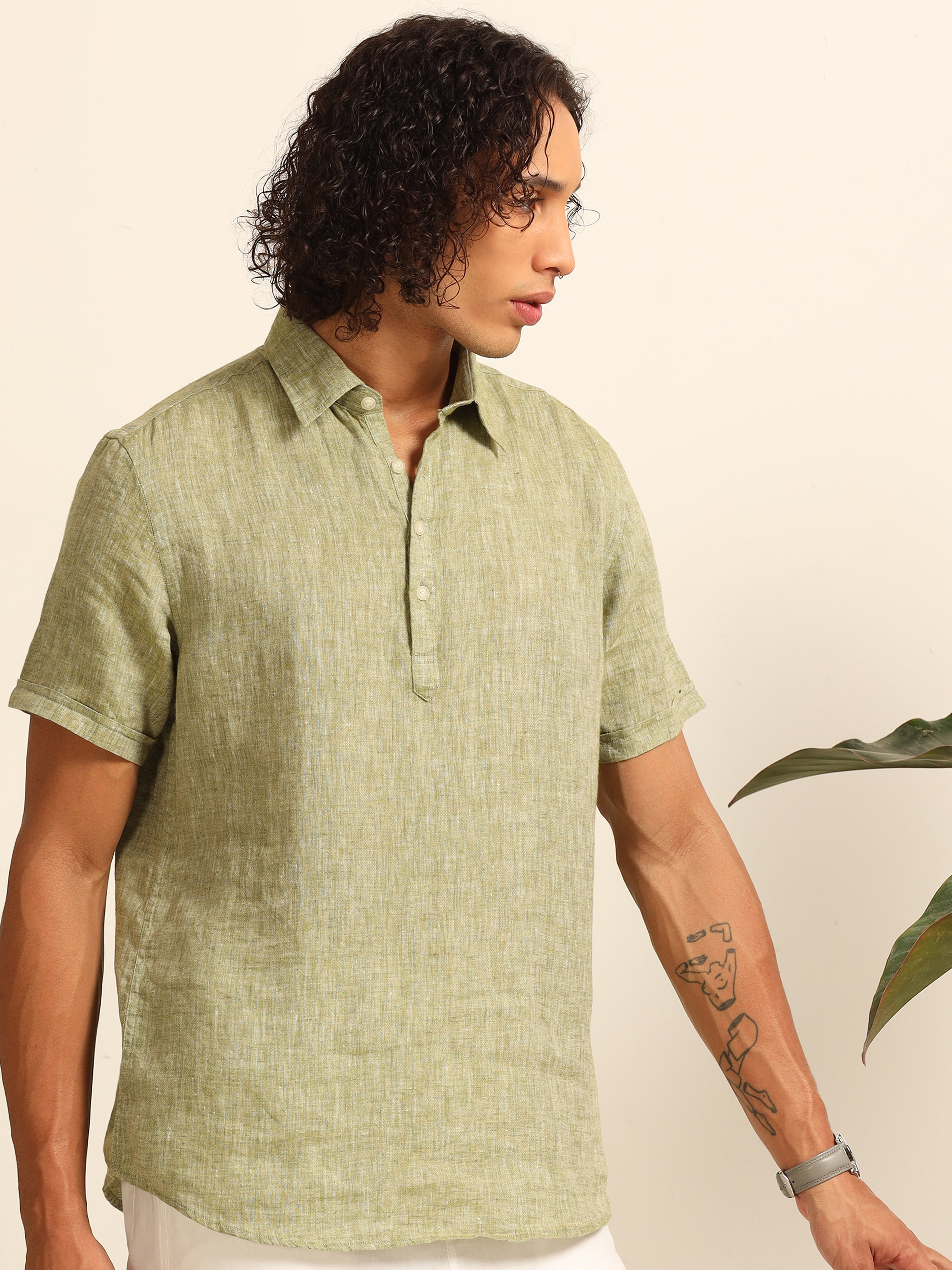 Sage green 55% linen shirt