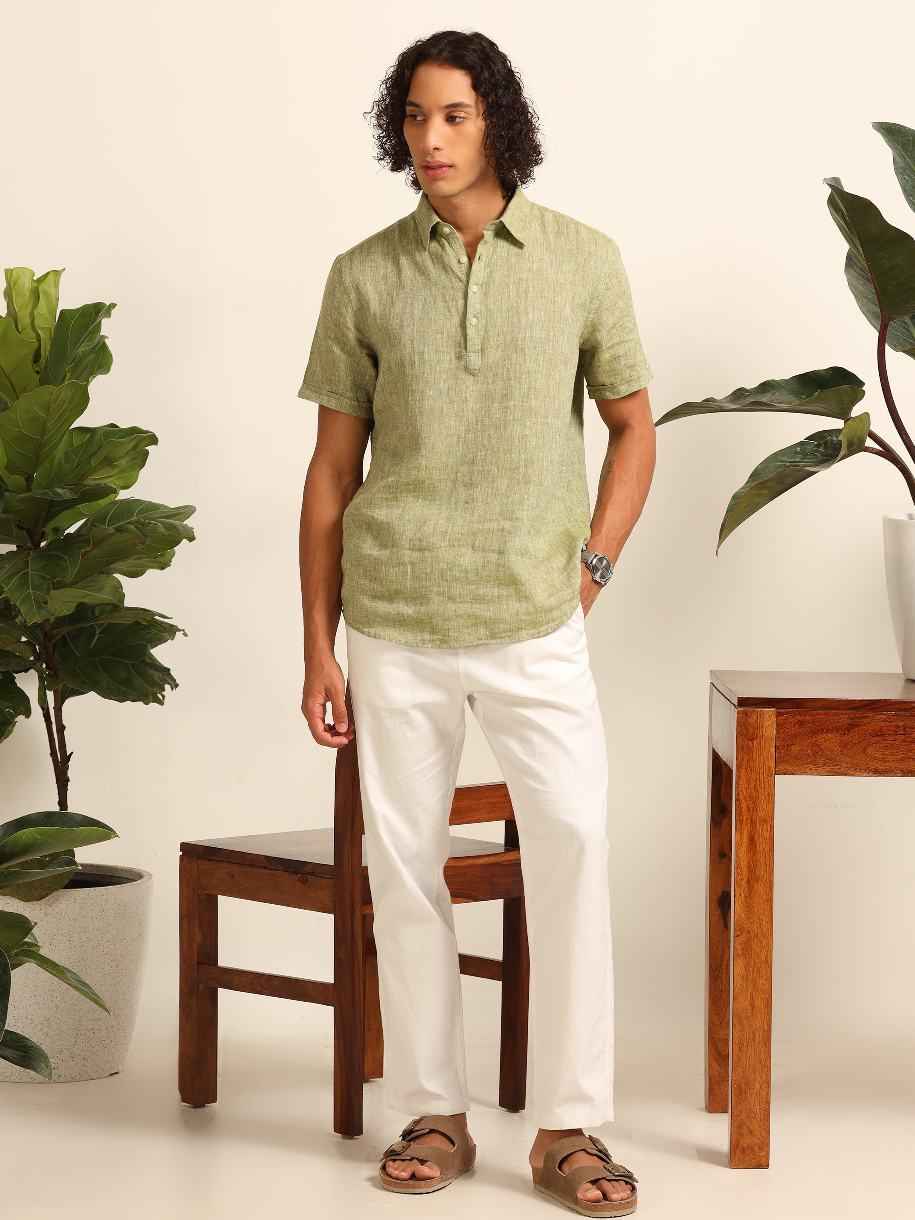 Sage green 55% linen shirt