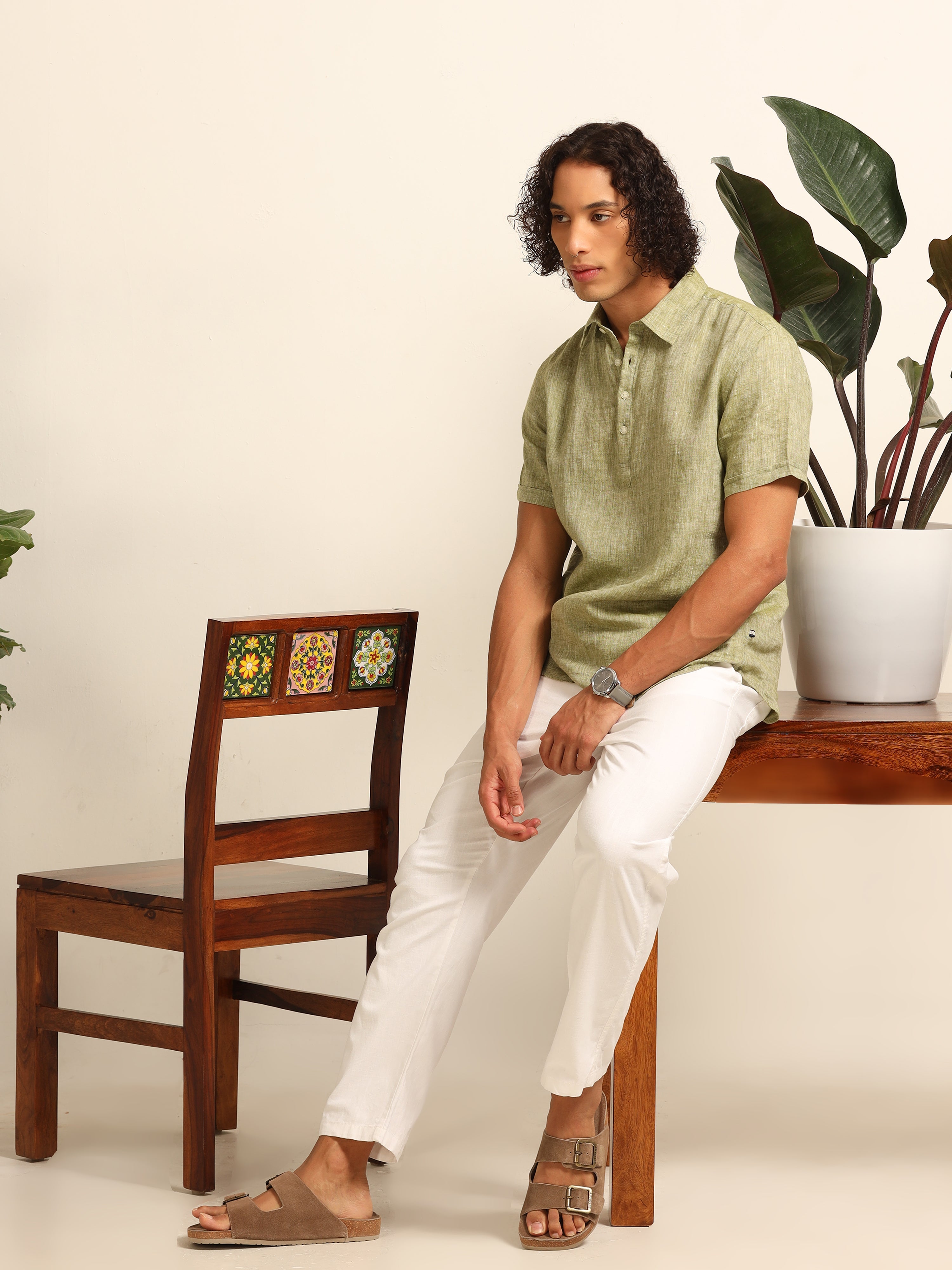 Sage green 55% linen shirt