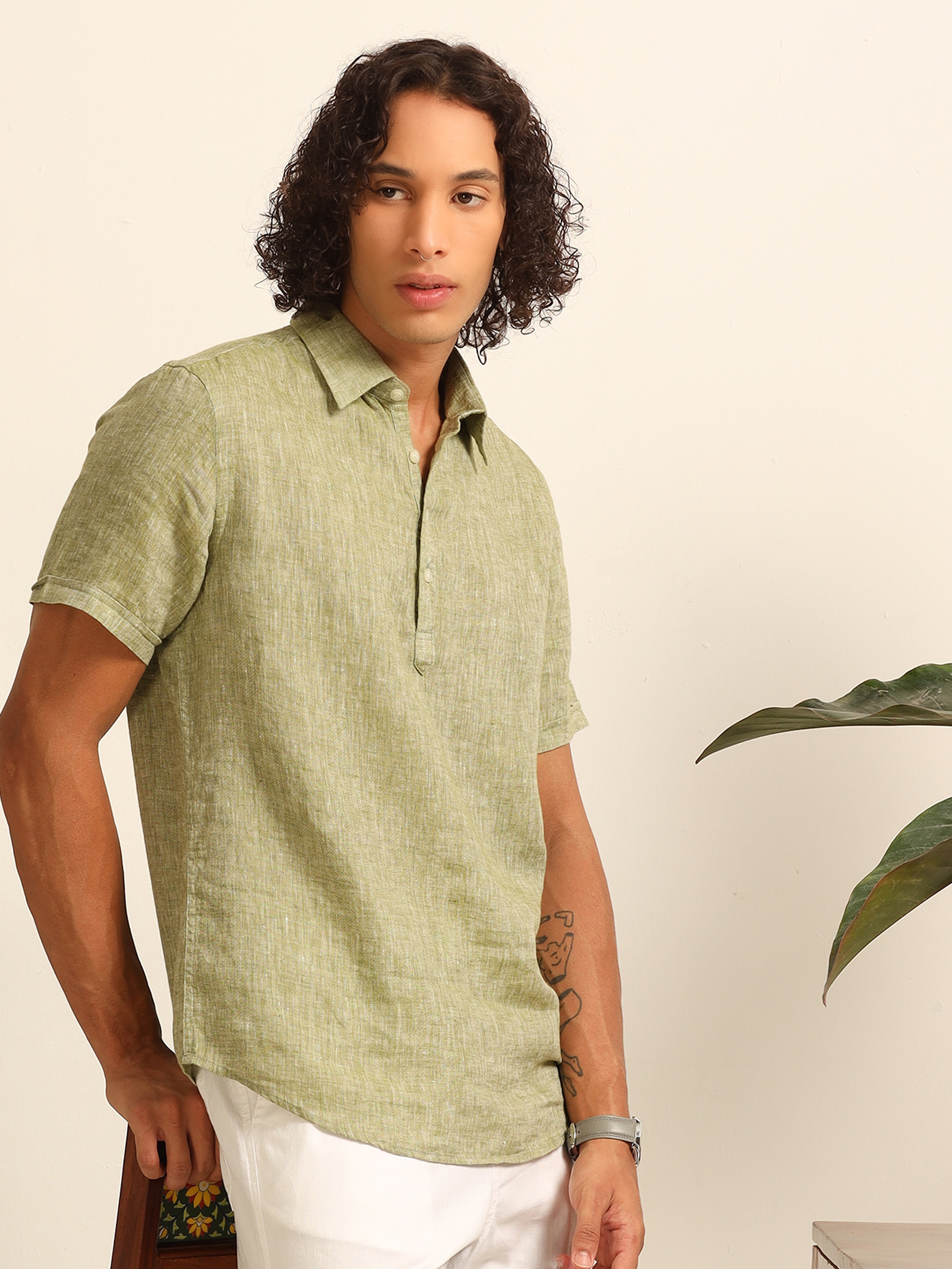 Sage green 55% linen shirt