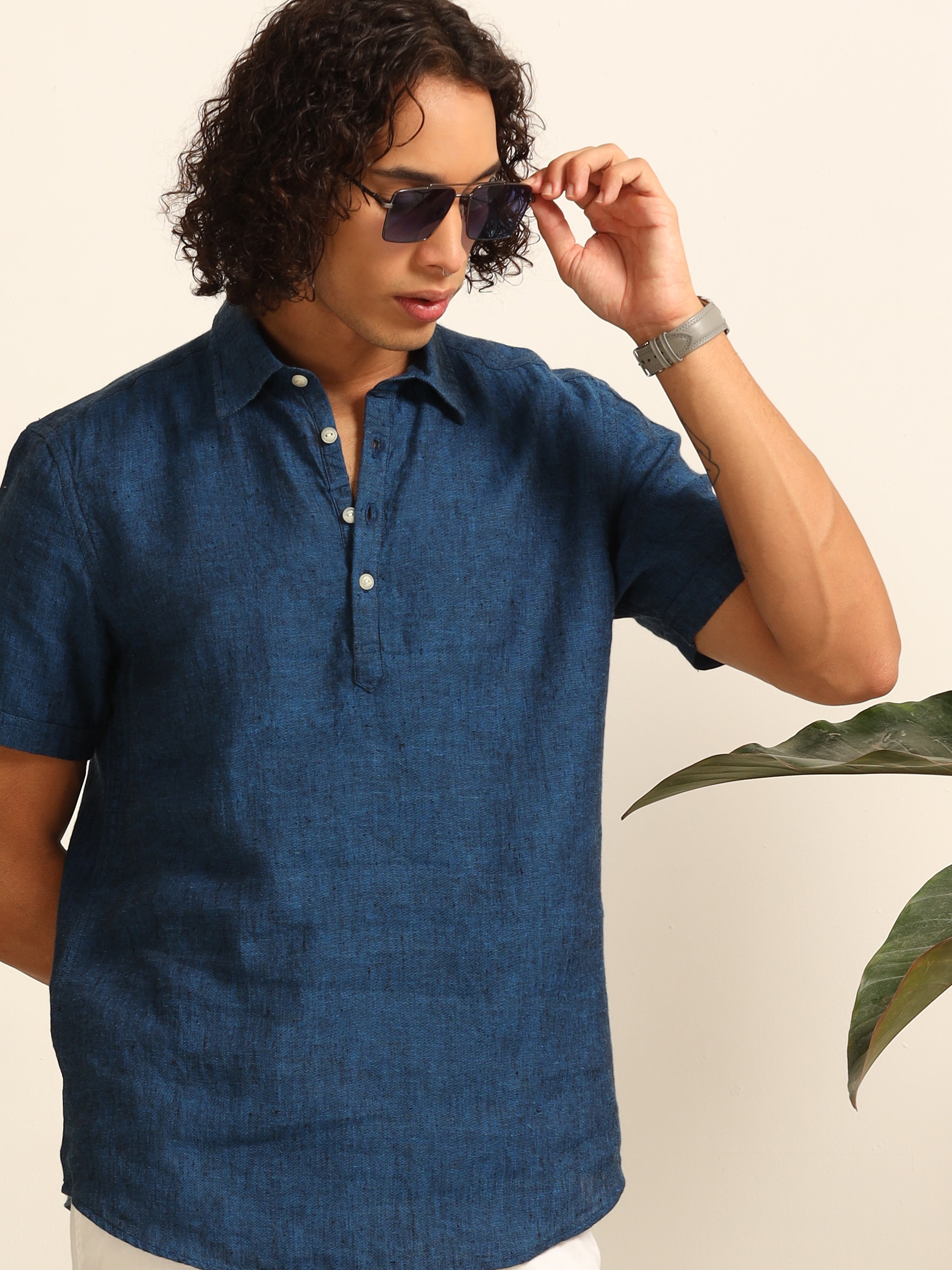 Nautical Blue 55% linen shirt