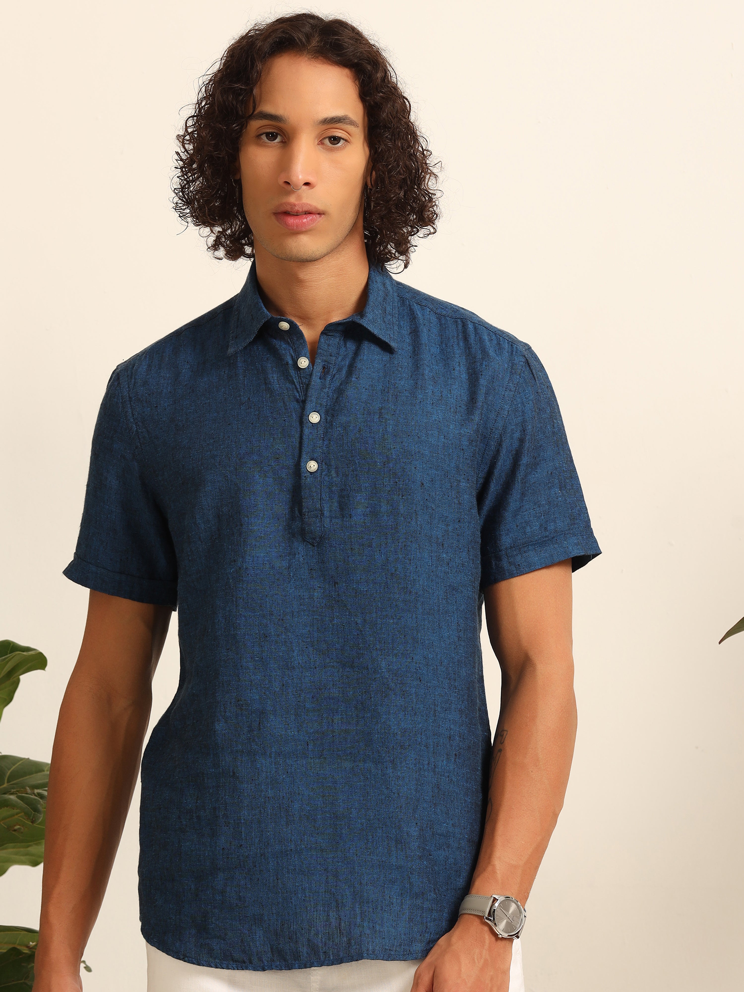 Nautical Blue 55% linen shirt