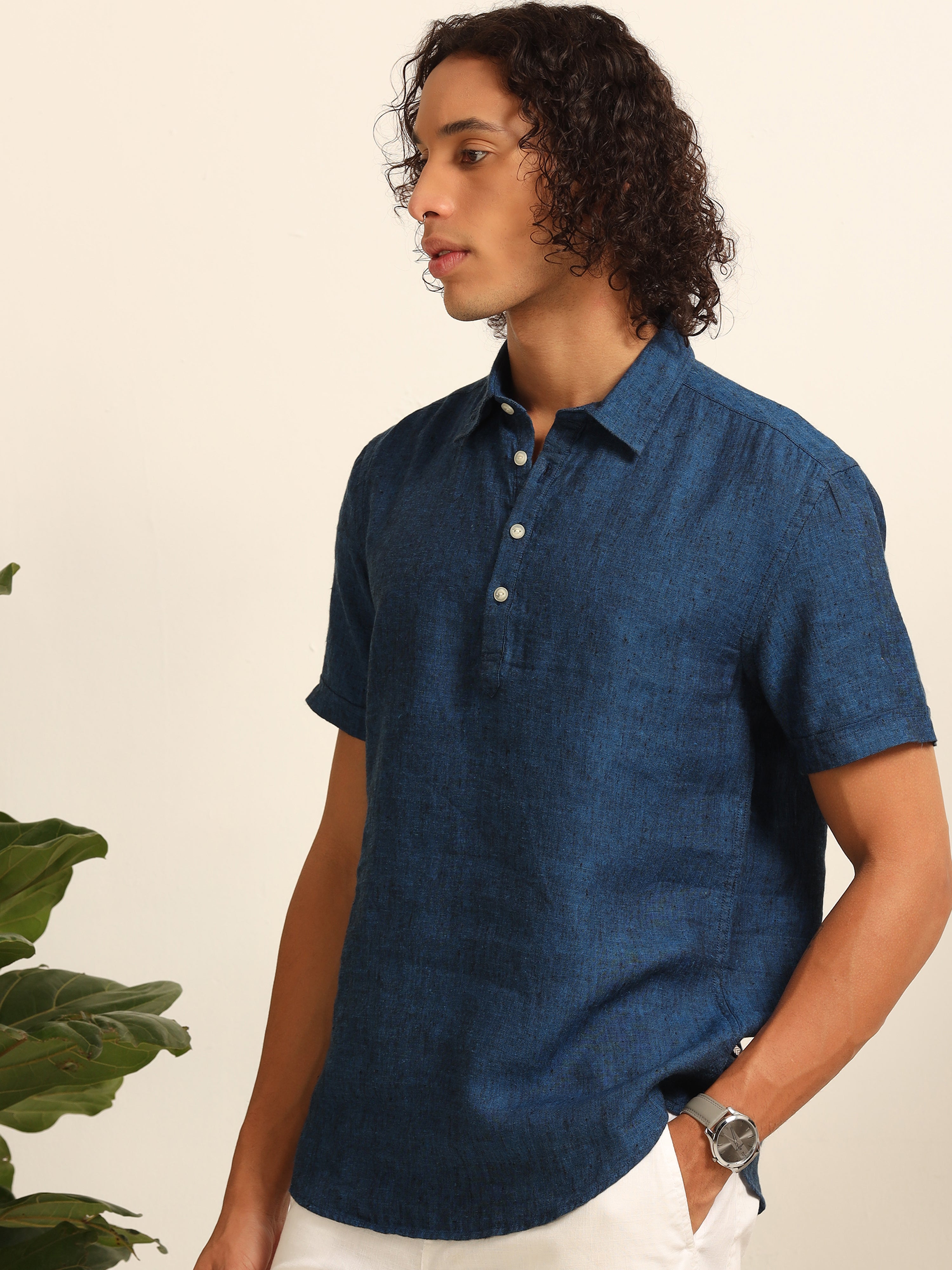 Nautical Blue 55% linen shirt