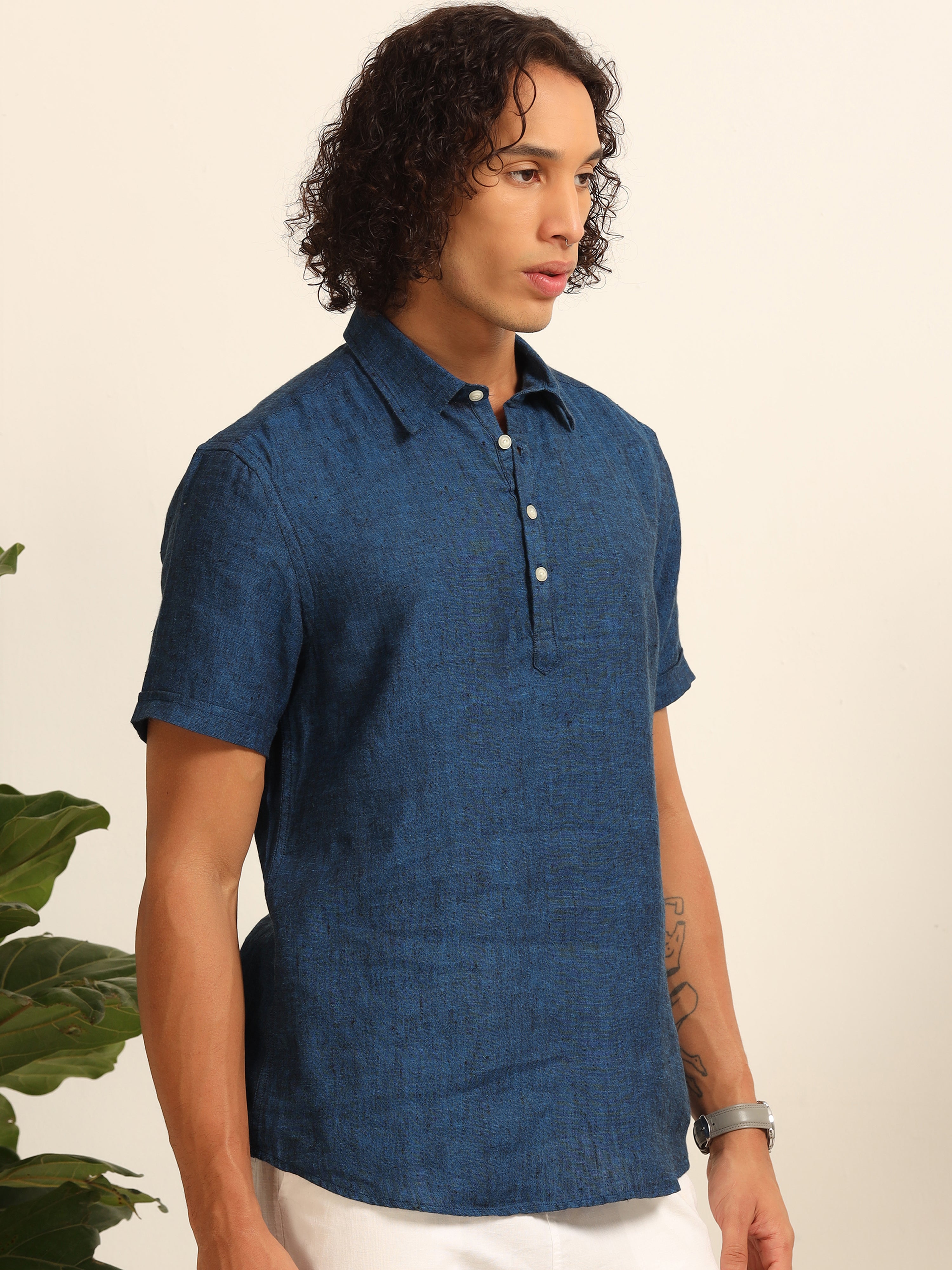 Nautical Blue 55% linen shirt