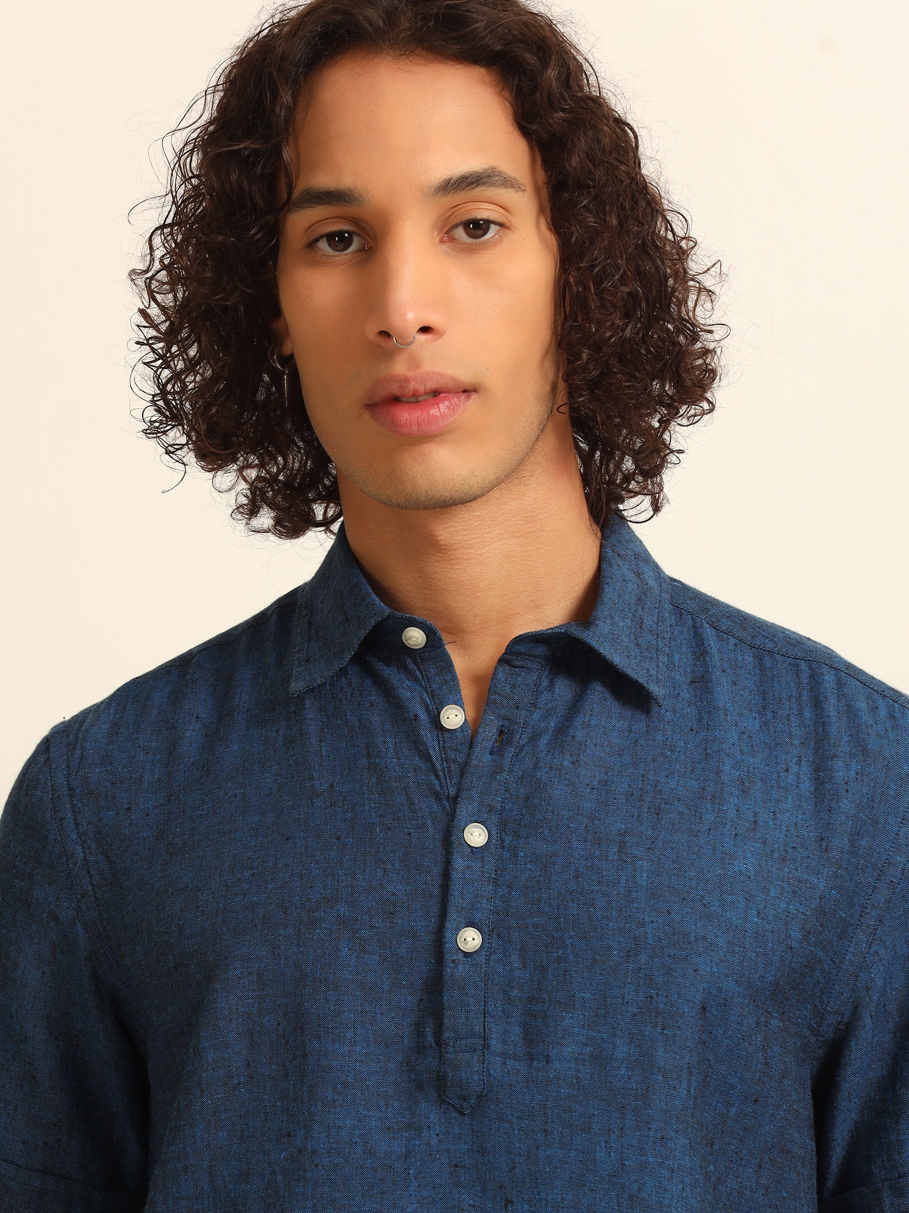 Nautical Blue 55% linen shirt