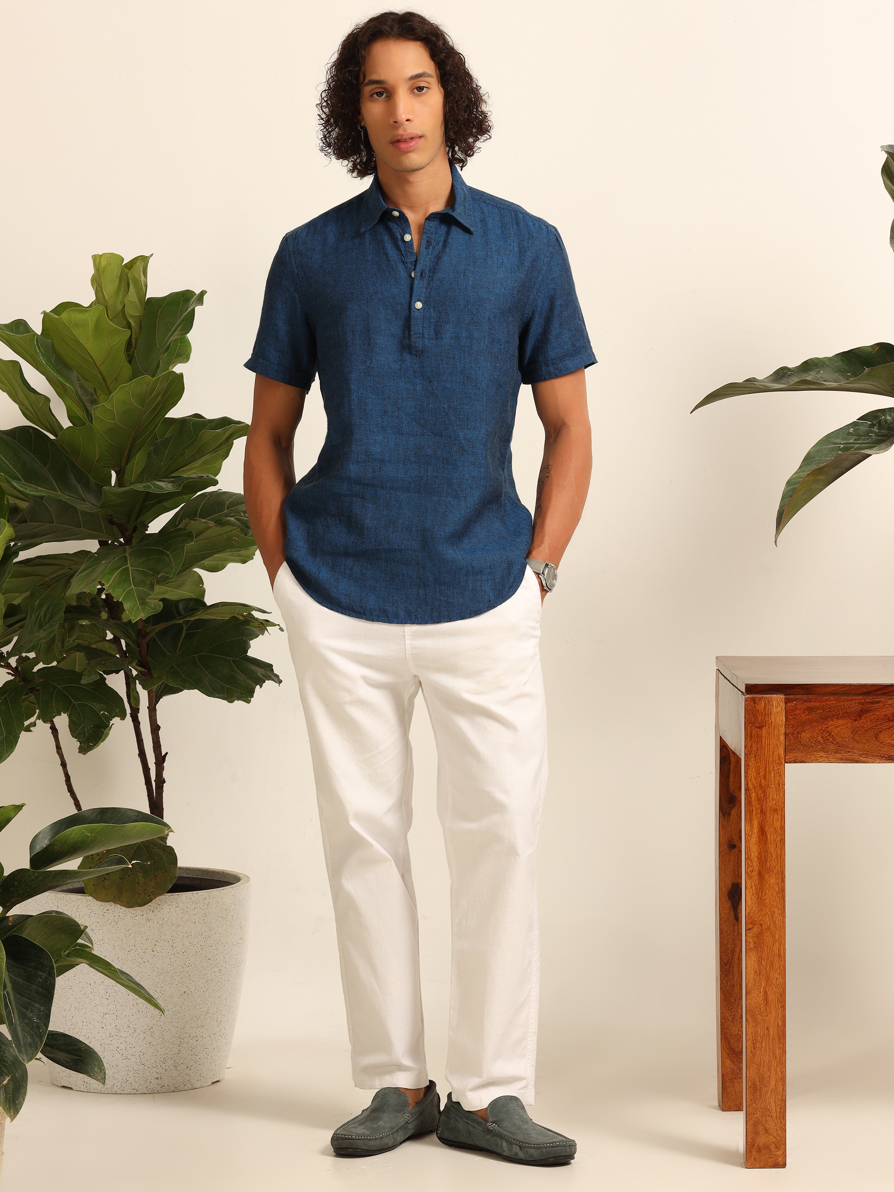 Nautical Blue 55% linen shirt