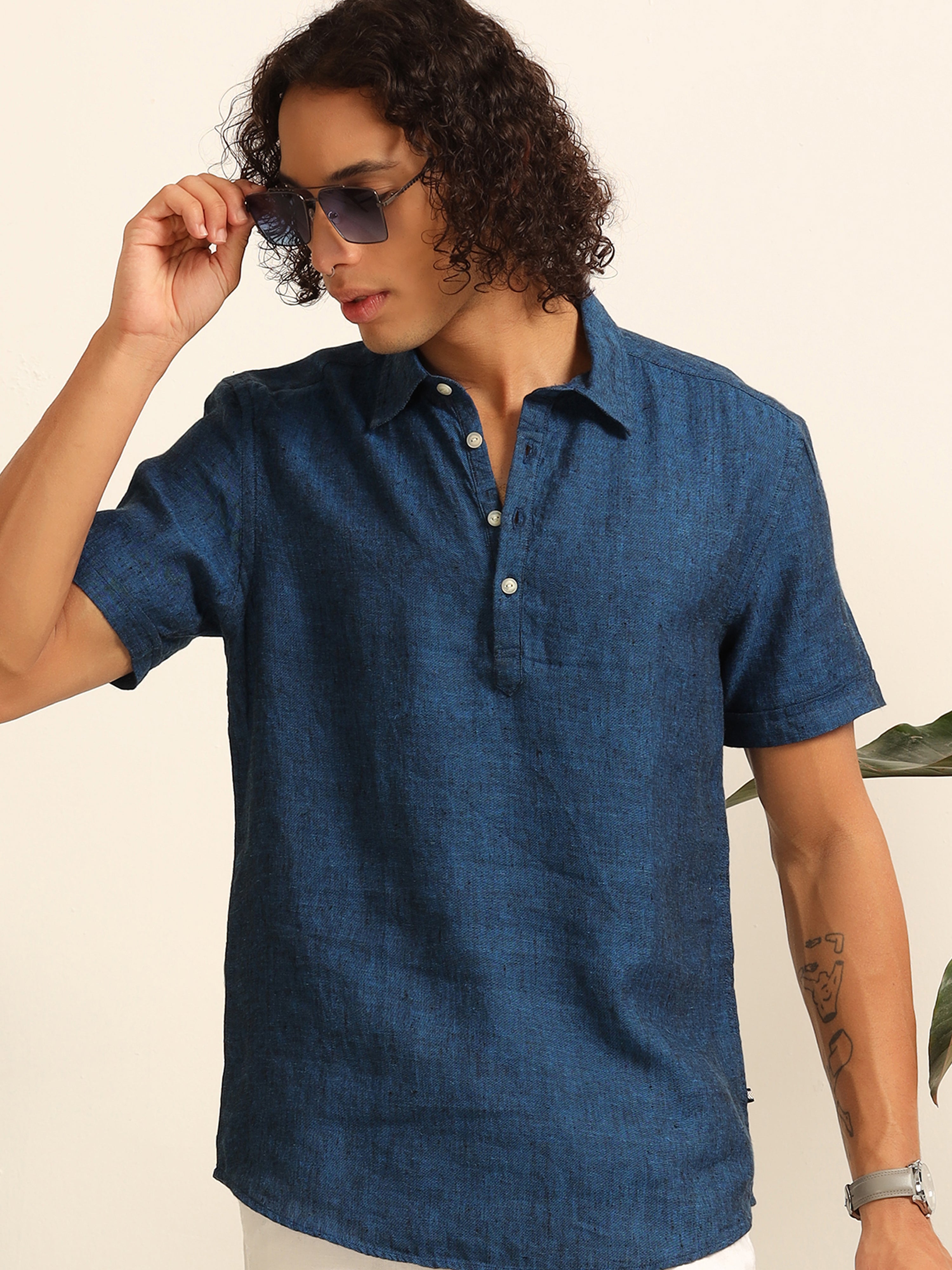 Nautical Blue 55% linen shirt