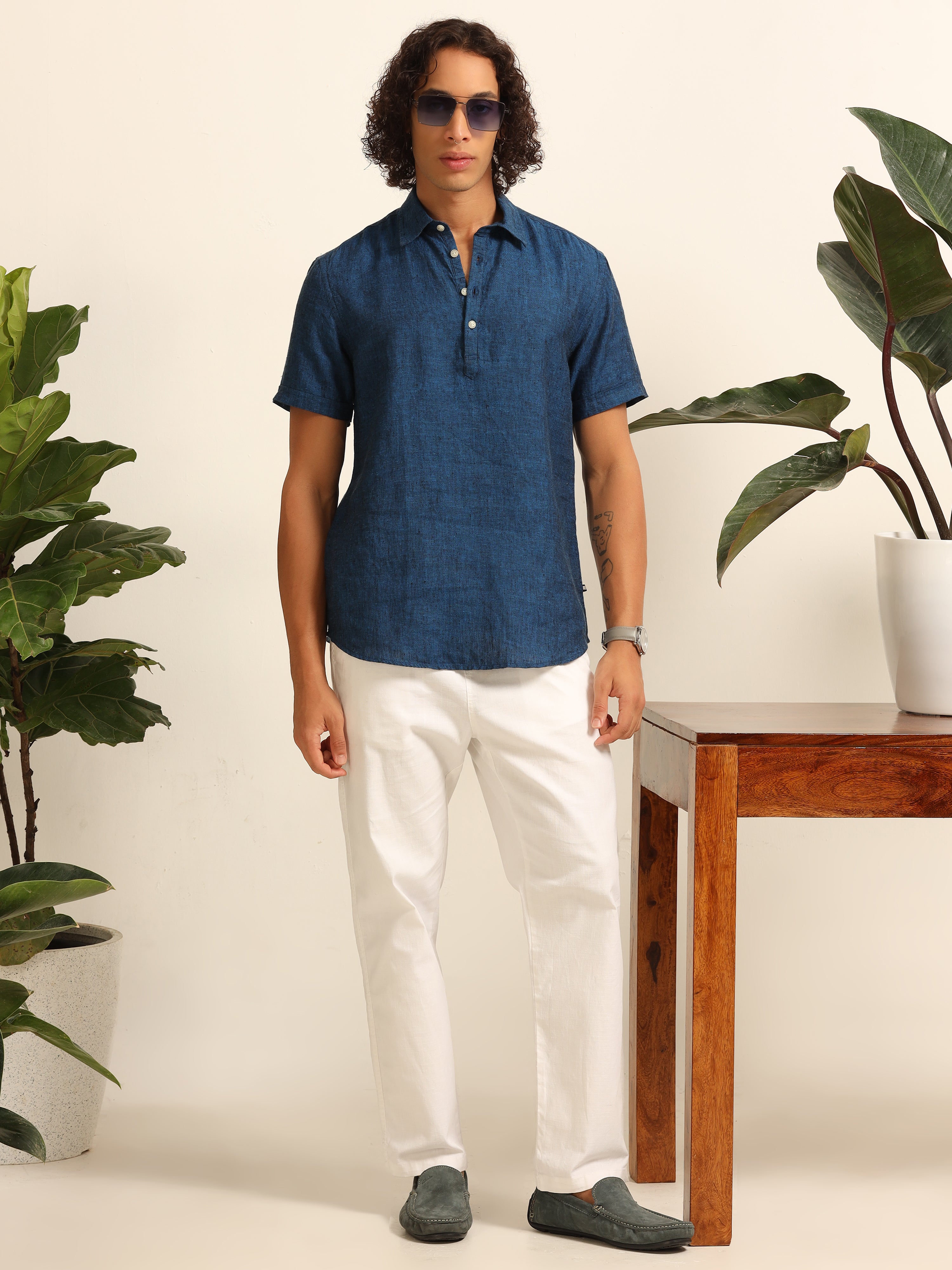 Nautical Blue 55% linen shirt