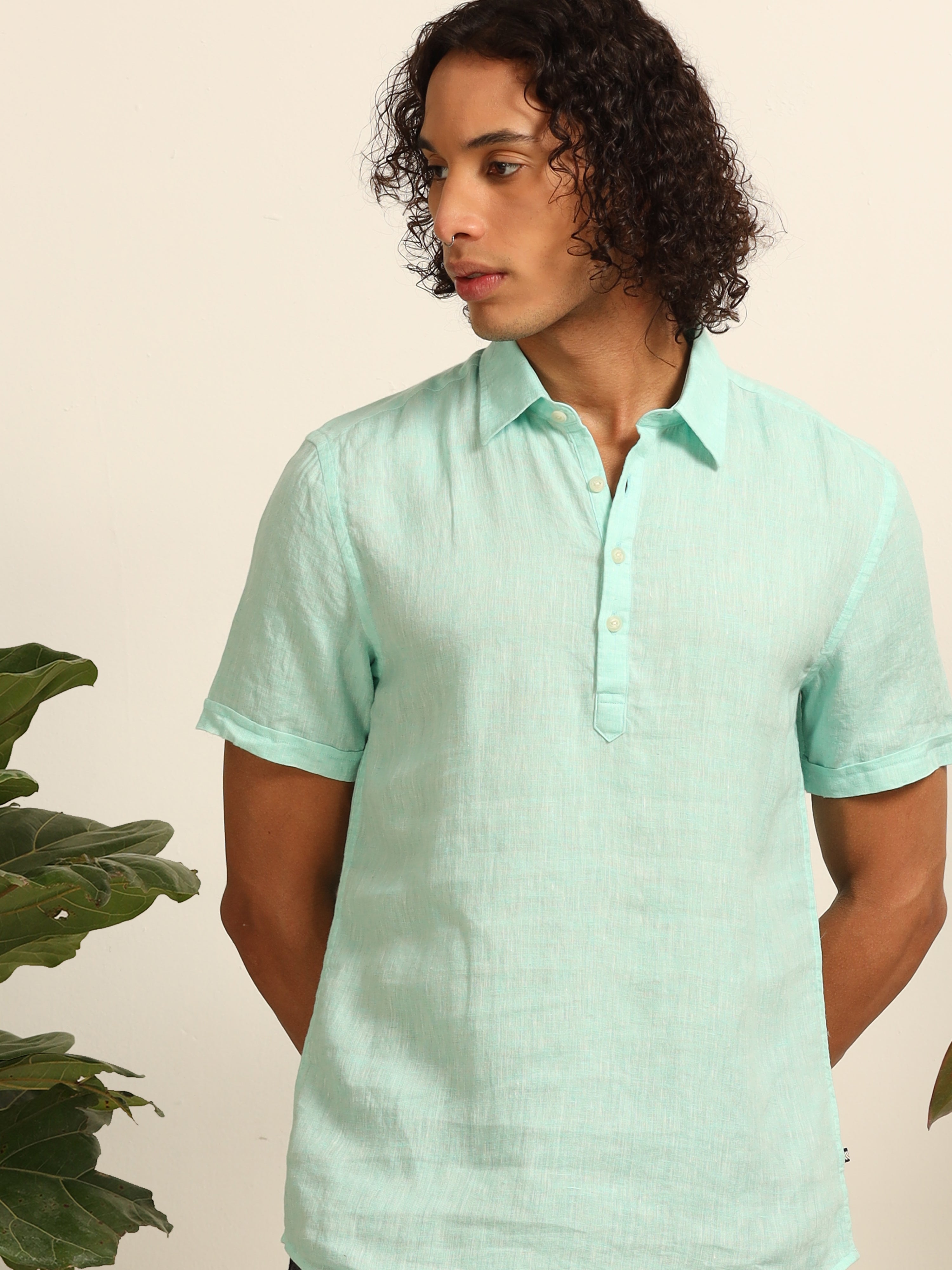 Wave blue 55% linen shirt