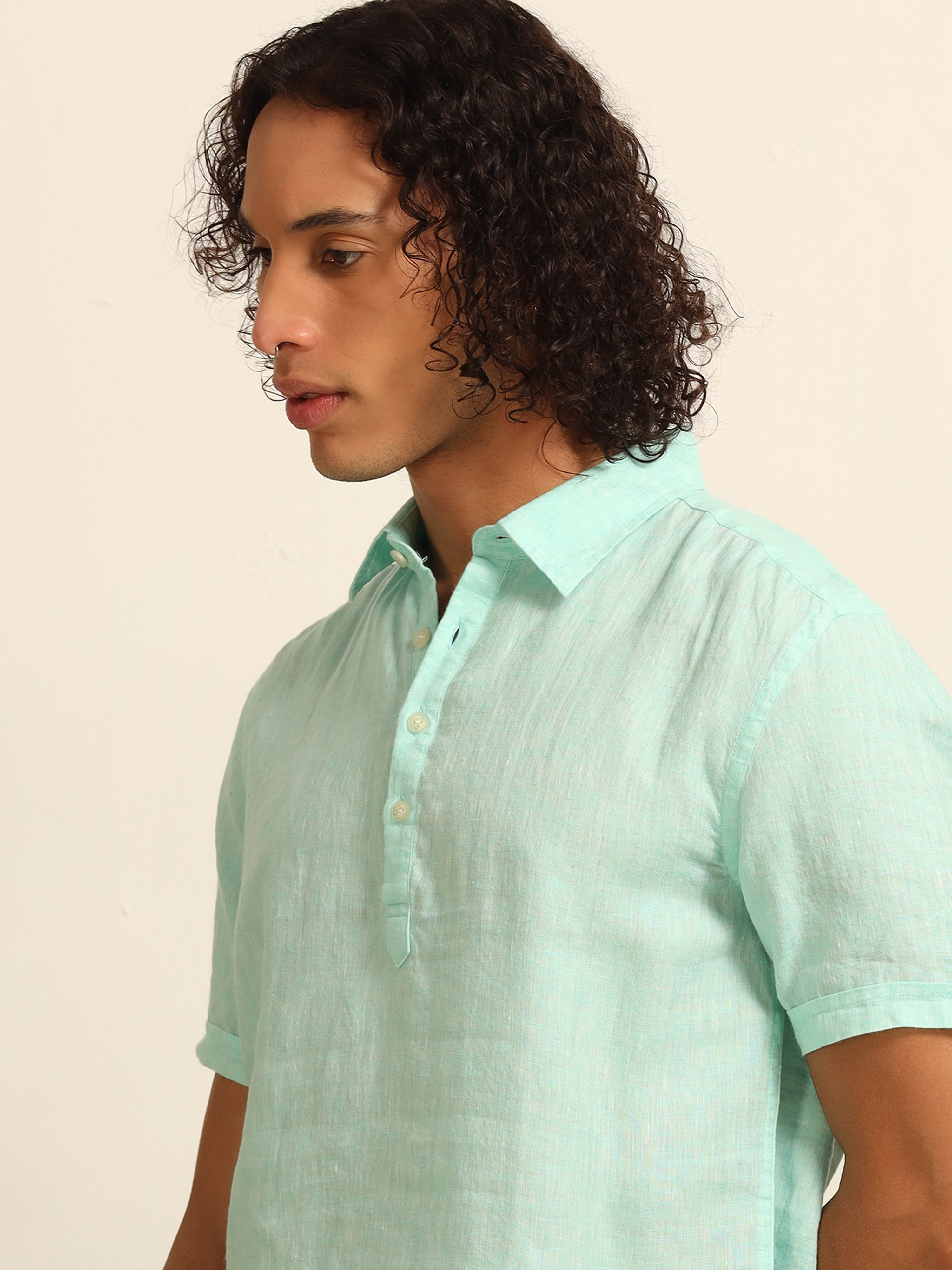 Wave blue 55% linen shirt