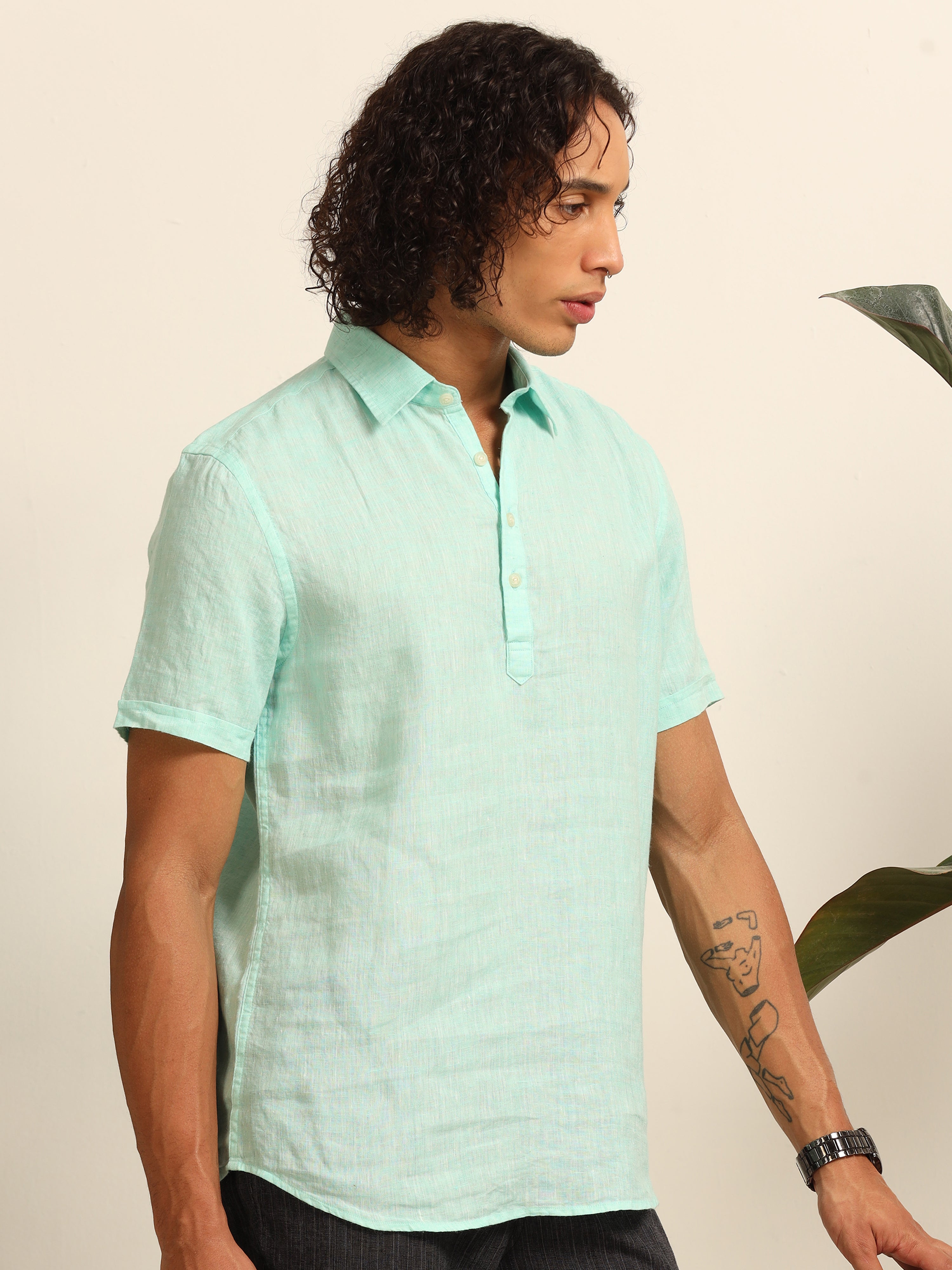 Wave blue 55% linen shirt