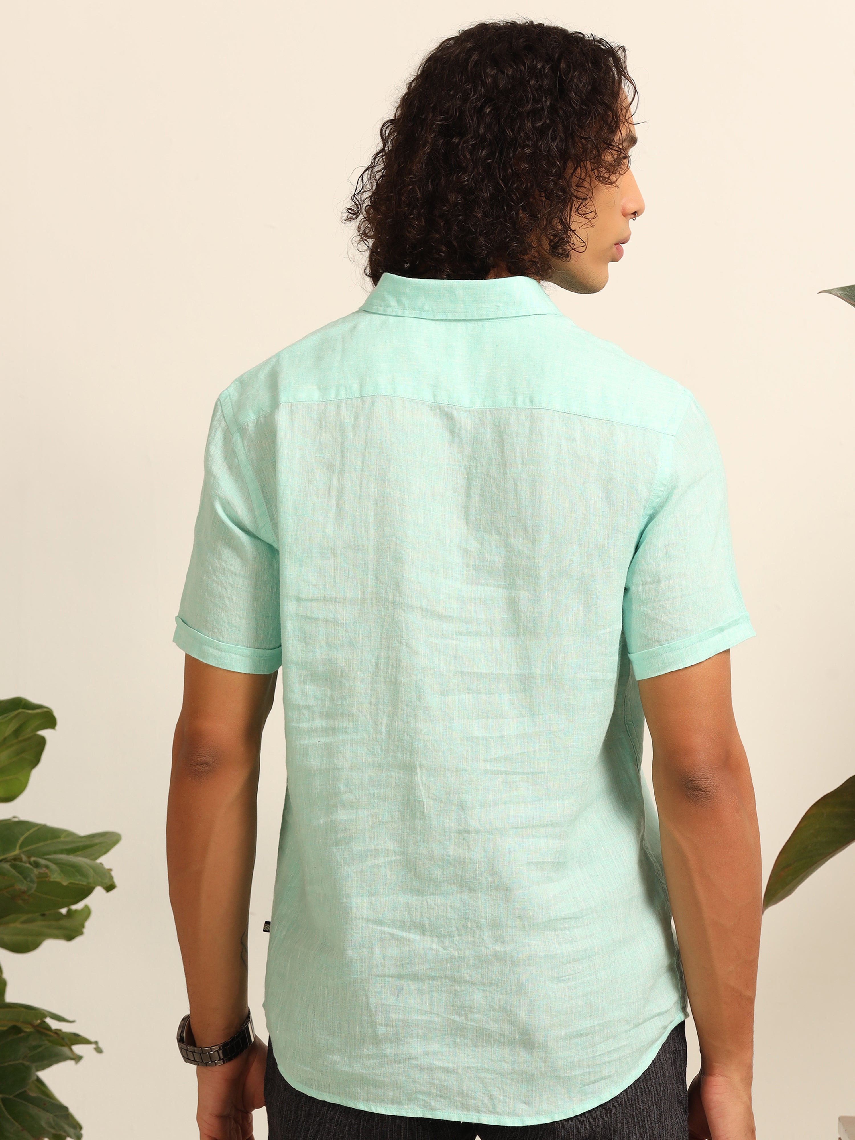 Wave blue 55% linen shirt