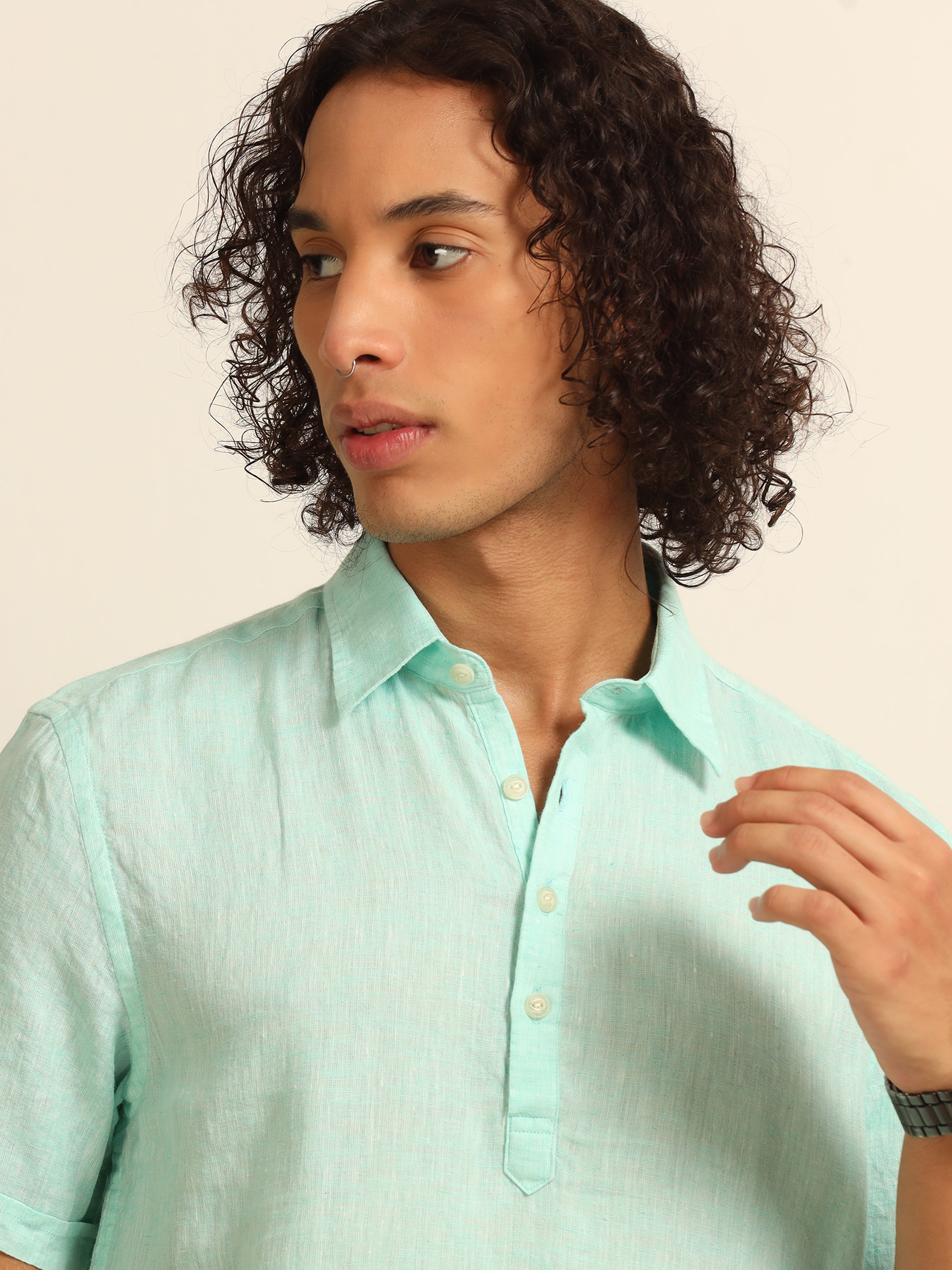 Wave blue 55% linen shirt