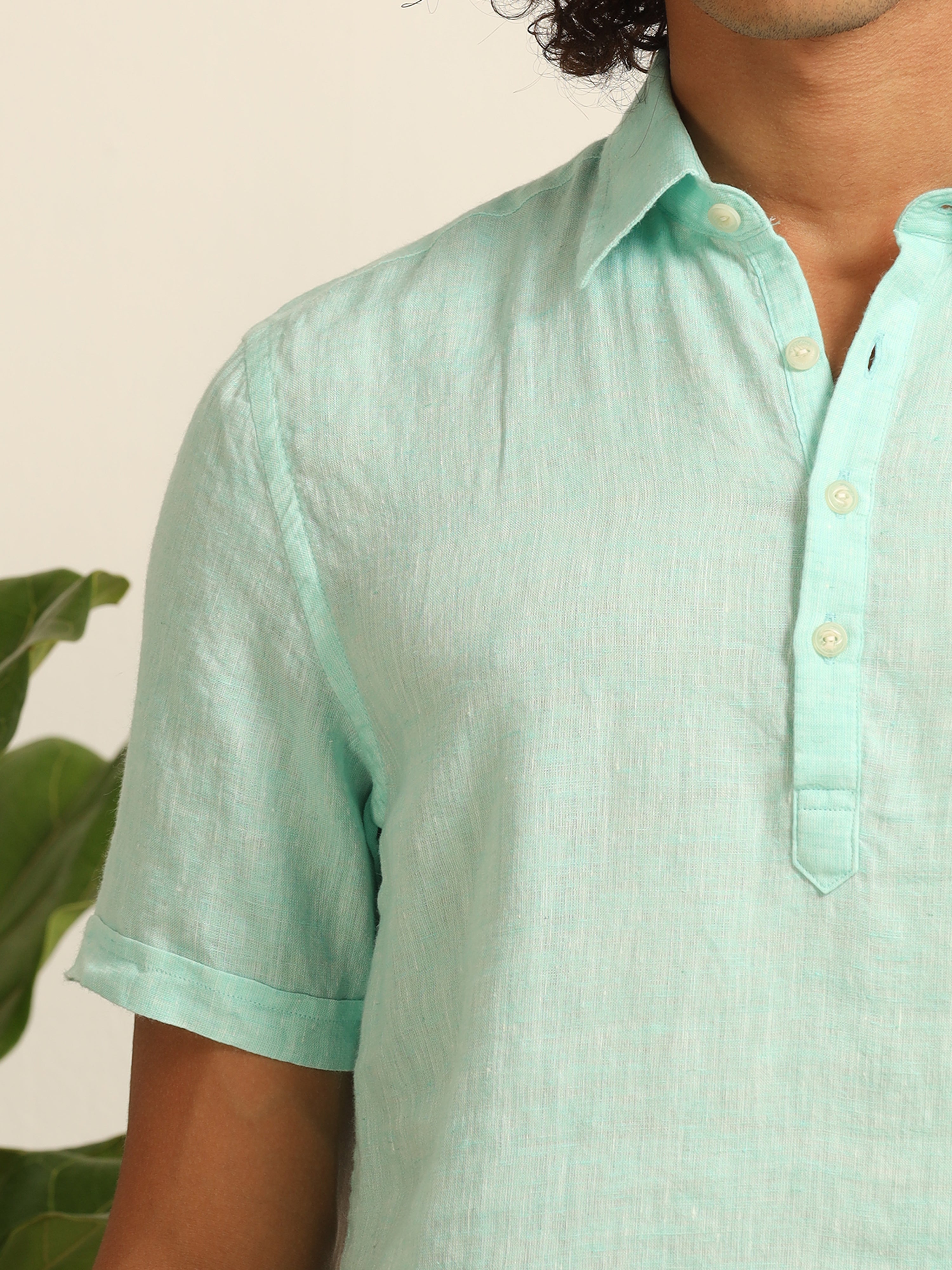 Wave blue 55% linen shirt