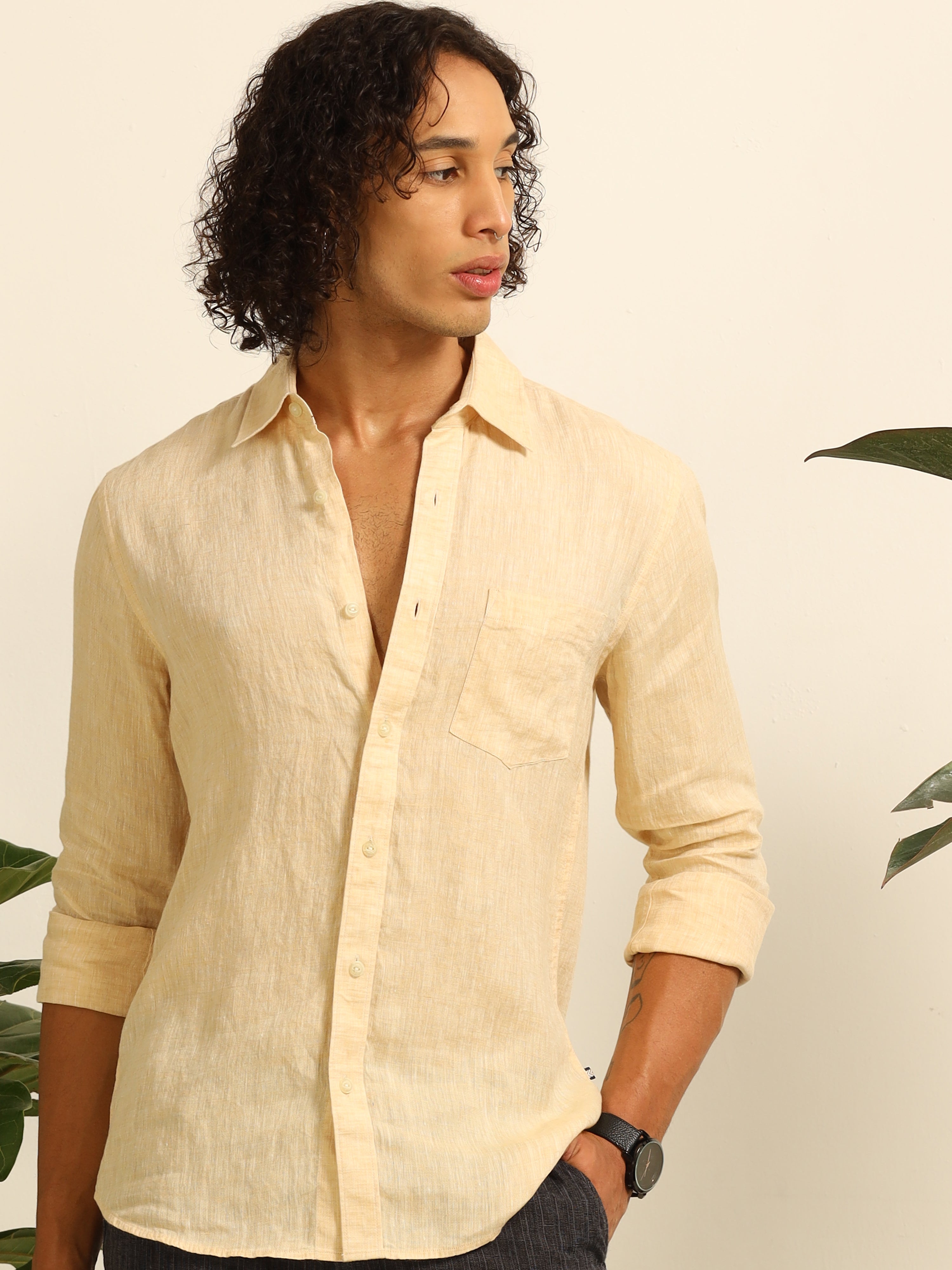 Glowy yellow 100% linen shirt