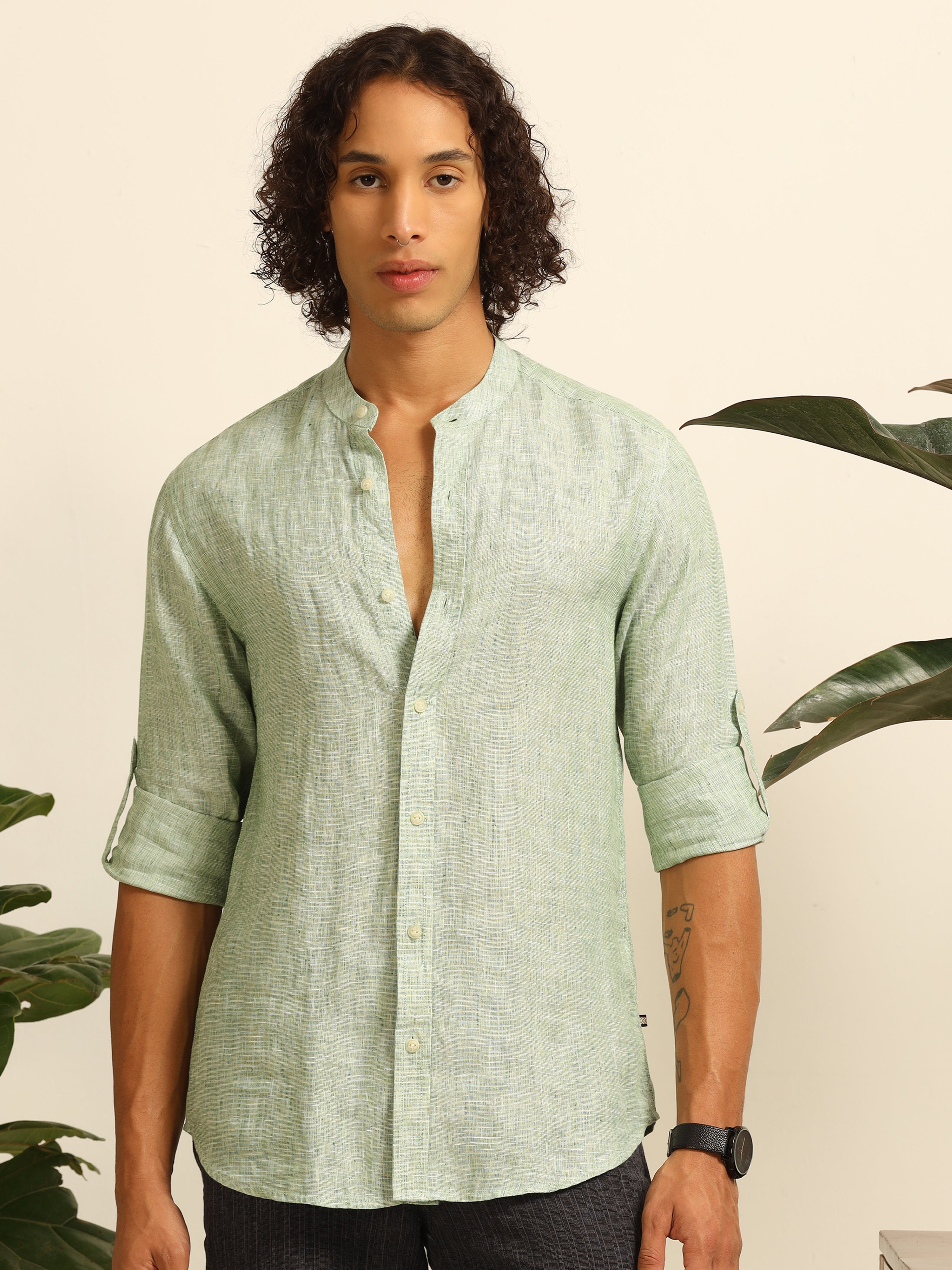 Spring green 100% linen shirt