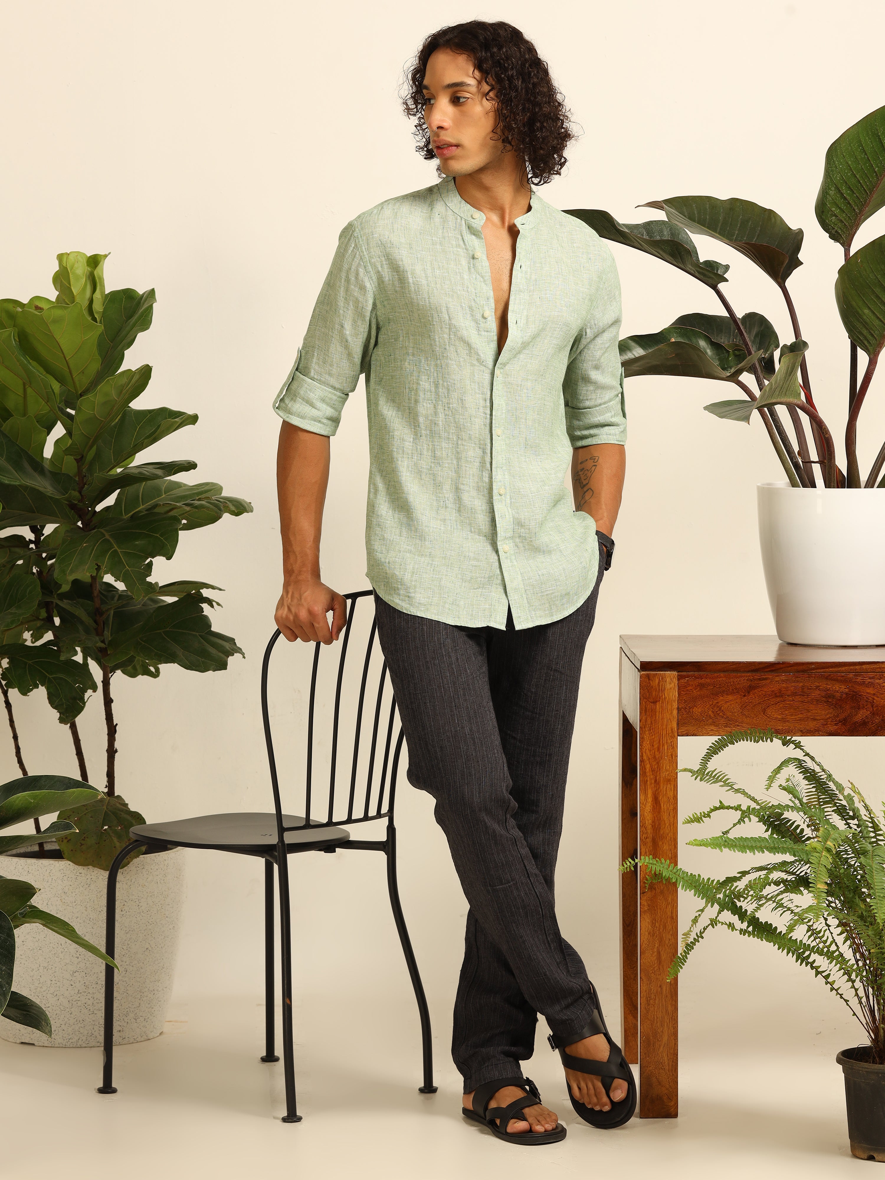 Spring green 100% linen shirt