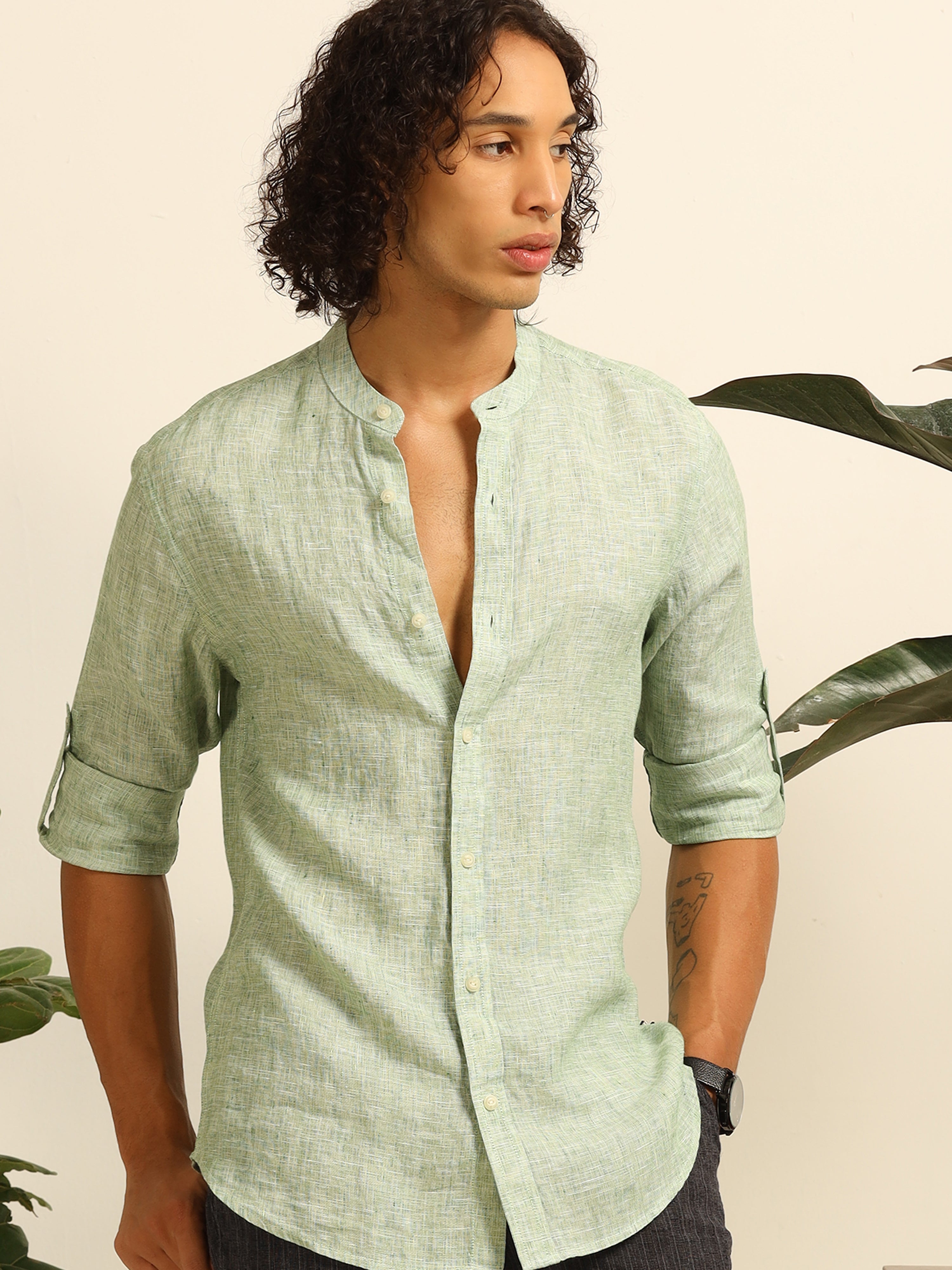 Spring green 100% linen shirt