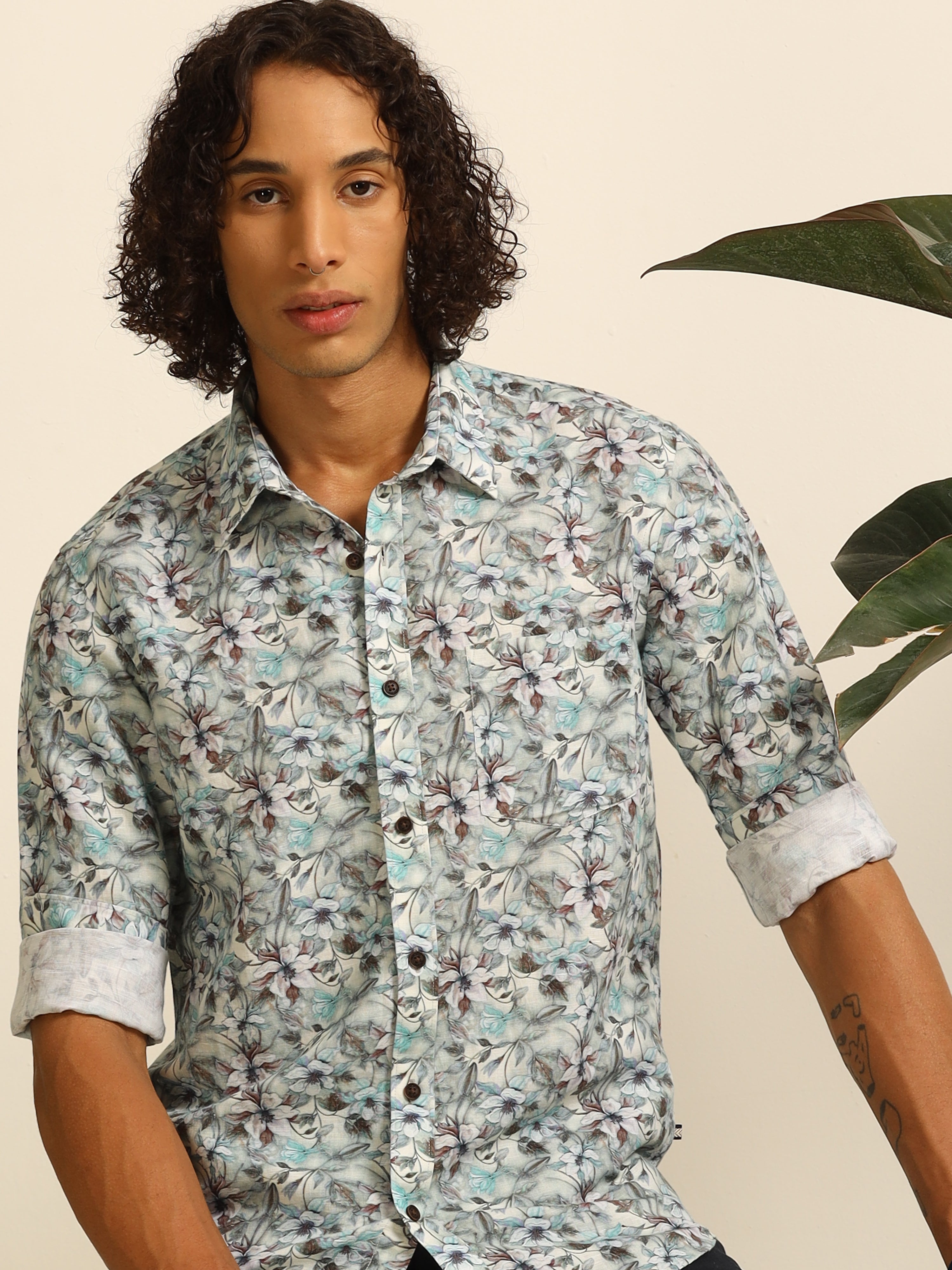 Blue Blossom 100% linen shirt