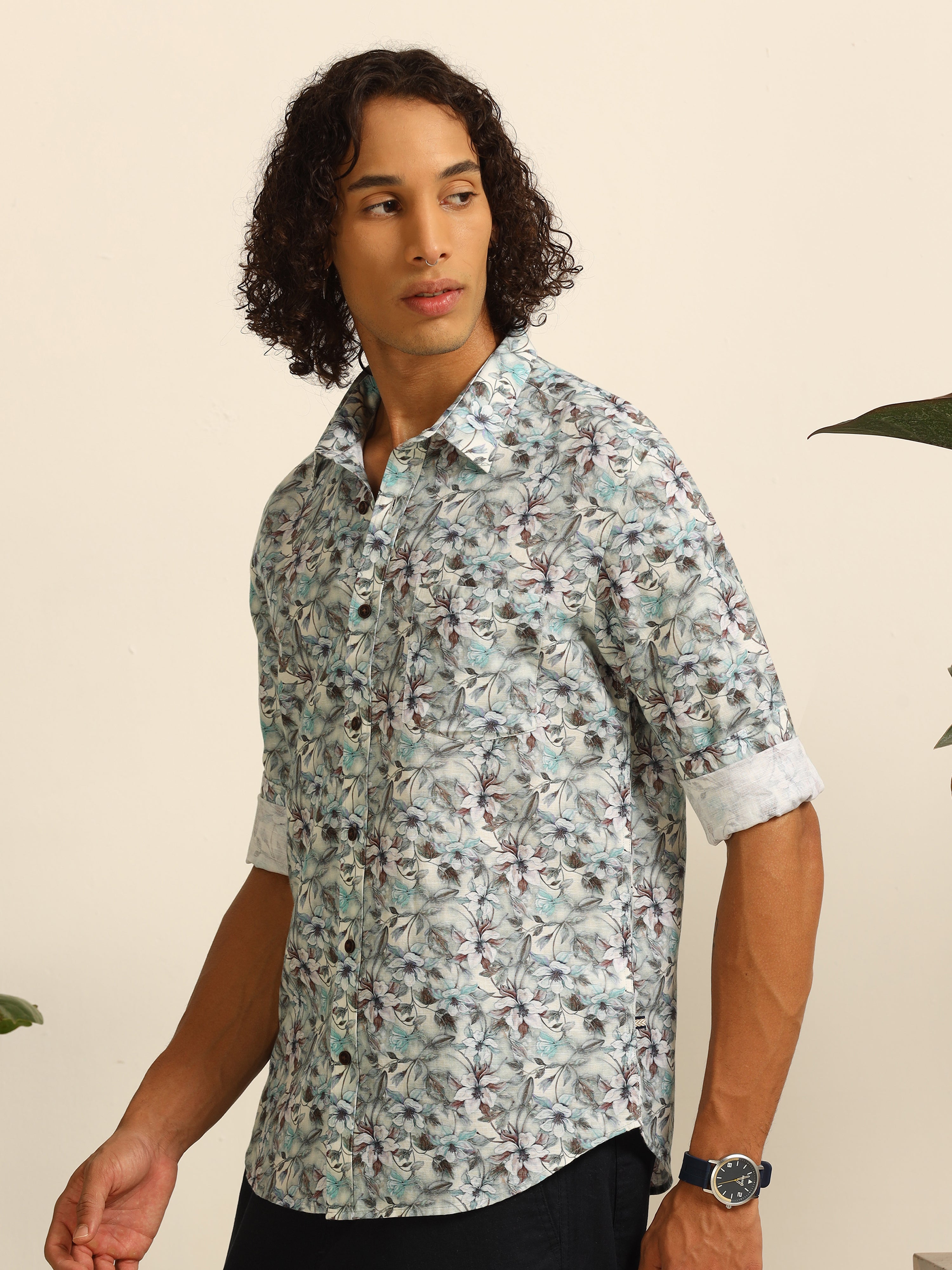 Blue Blossom 100% linen shirt