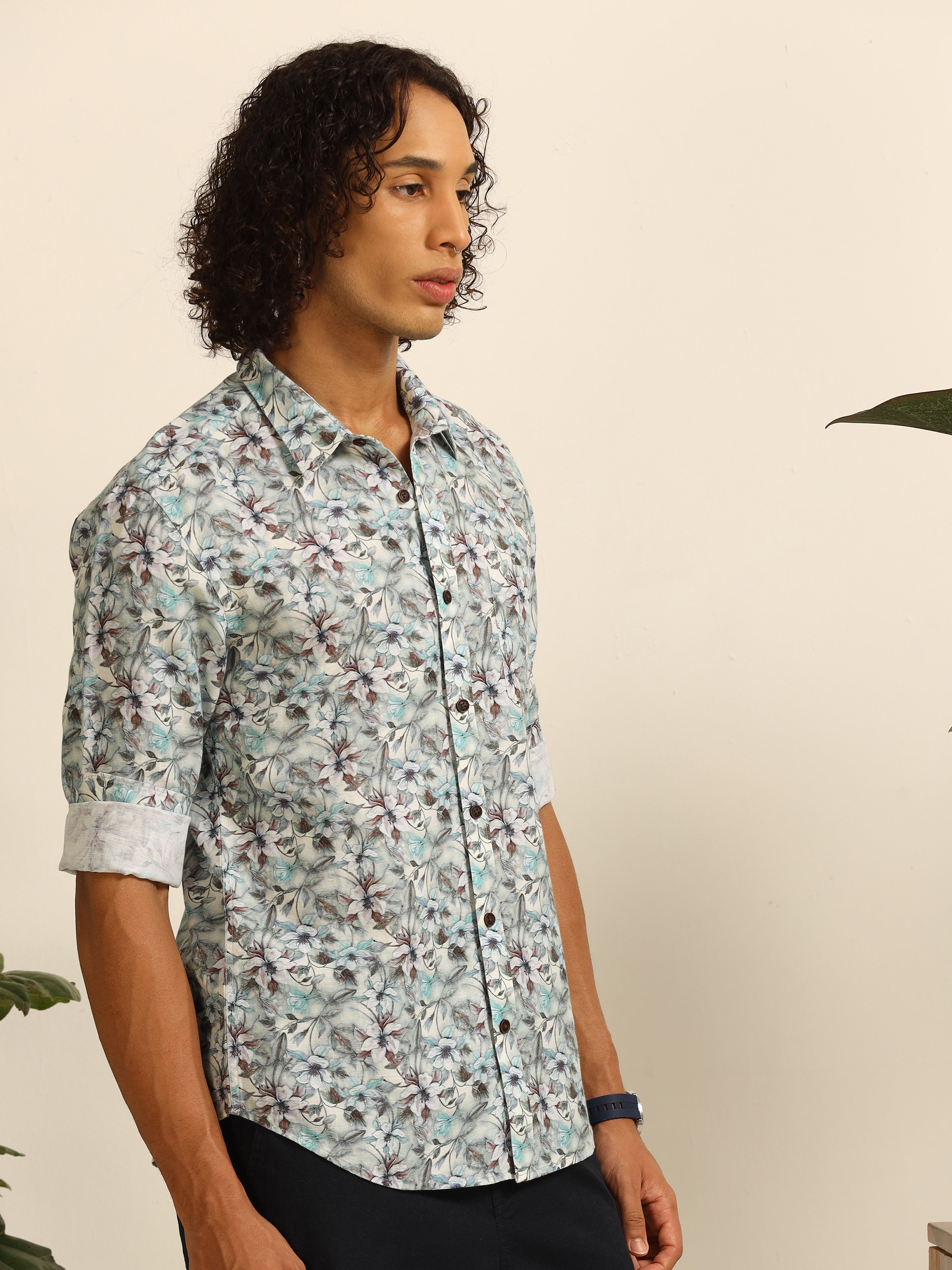 Blue Blossom 100% linen shirt