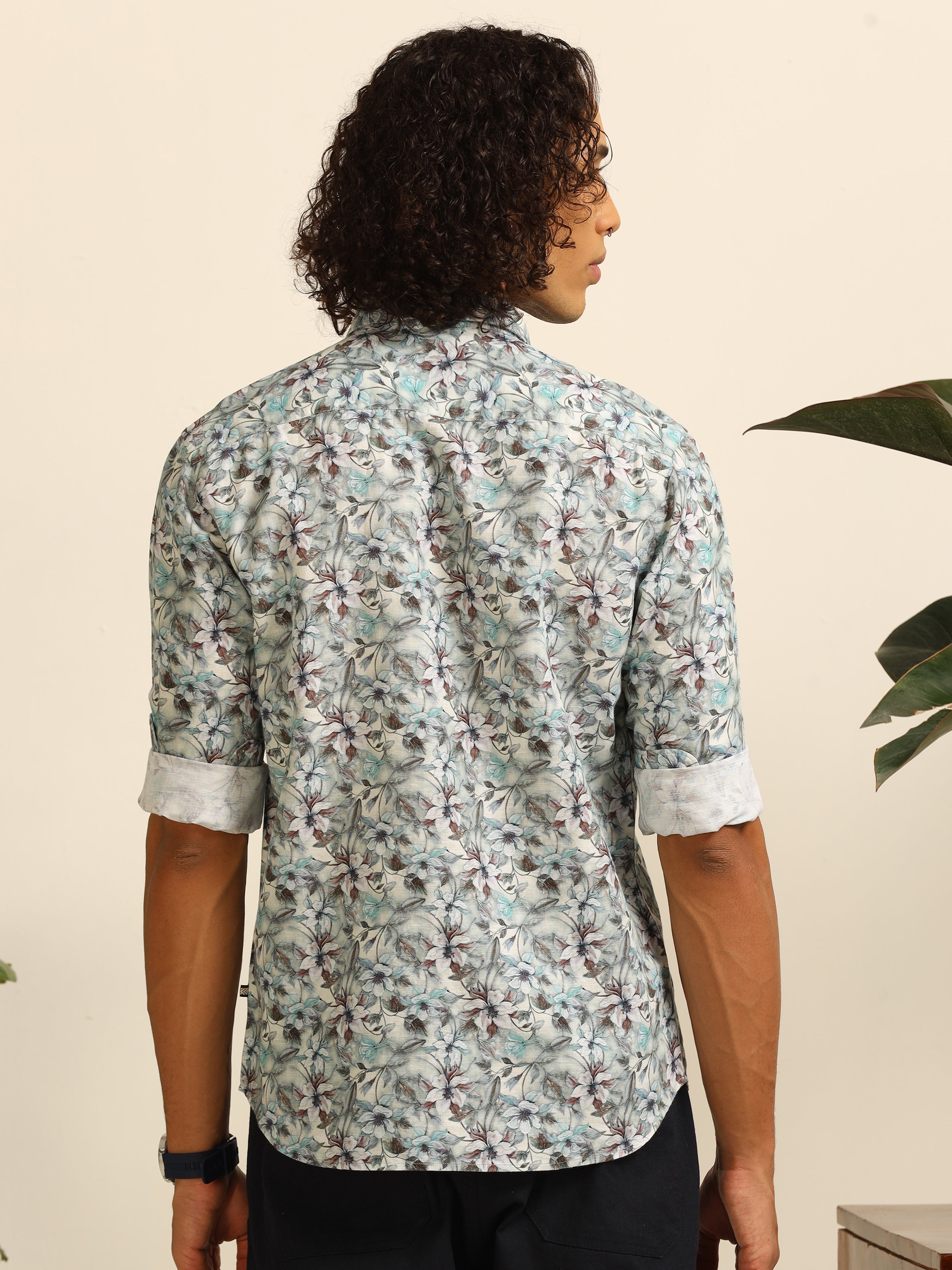 Blue Blossom 100% linen shirt