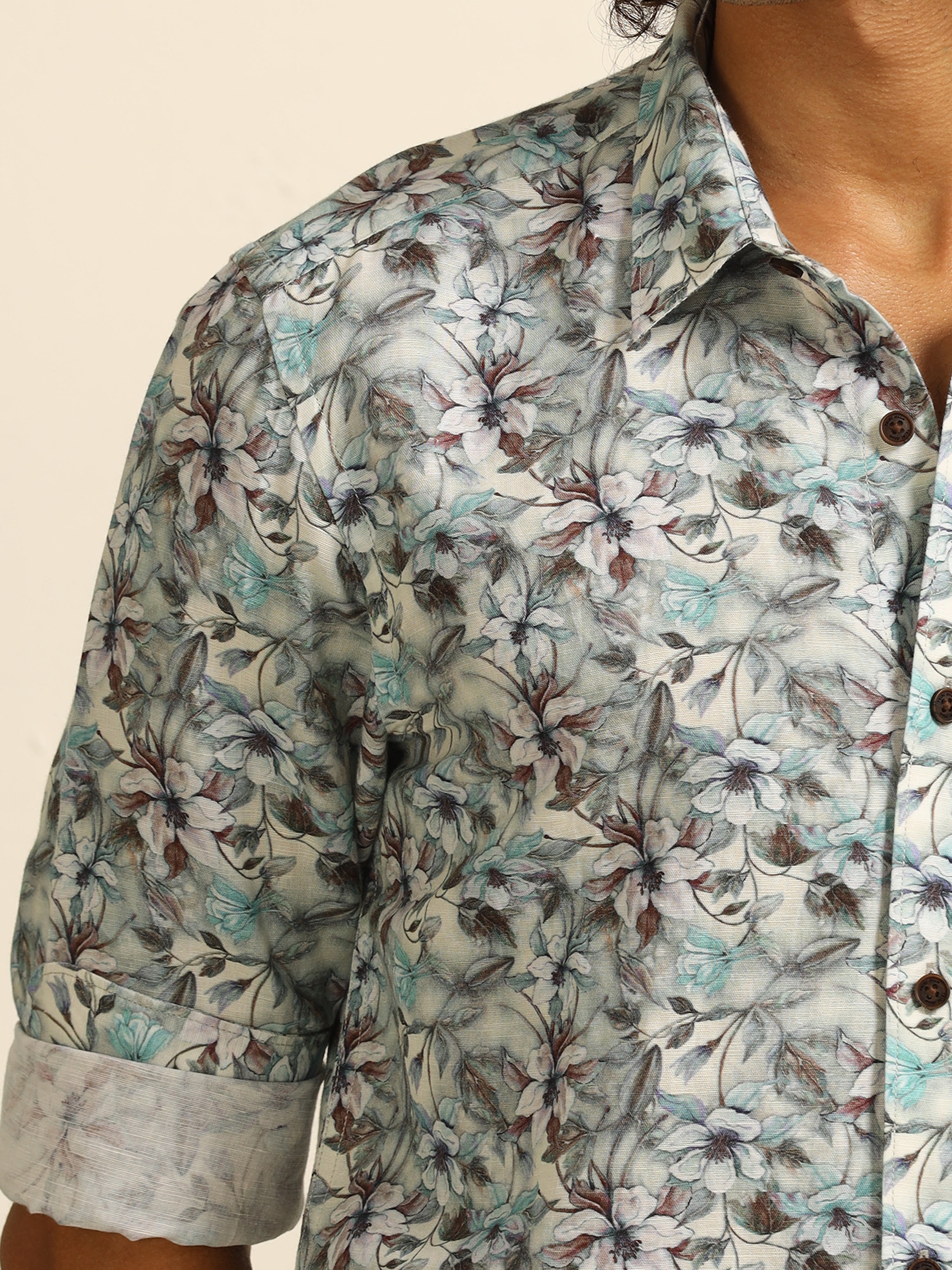 Blue Blossom 100% linen shirt