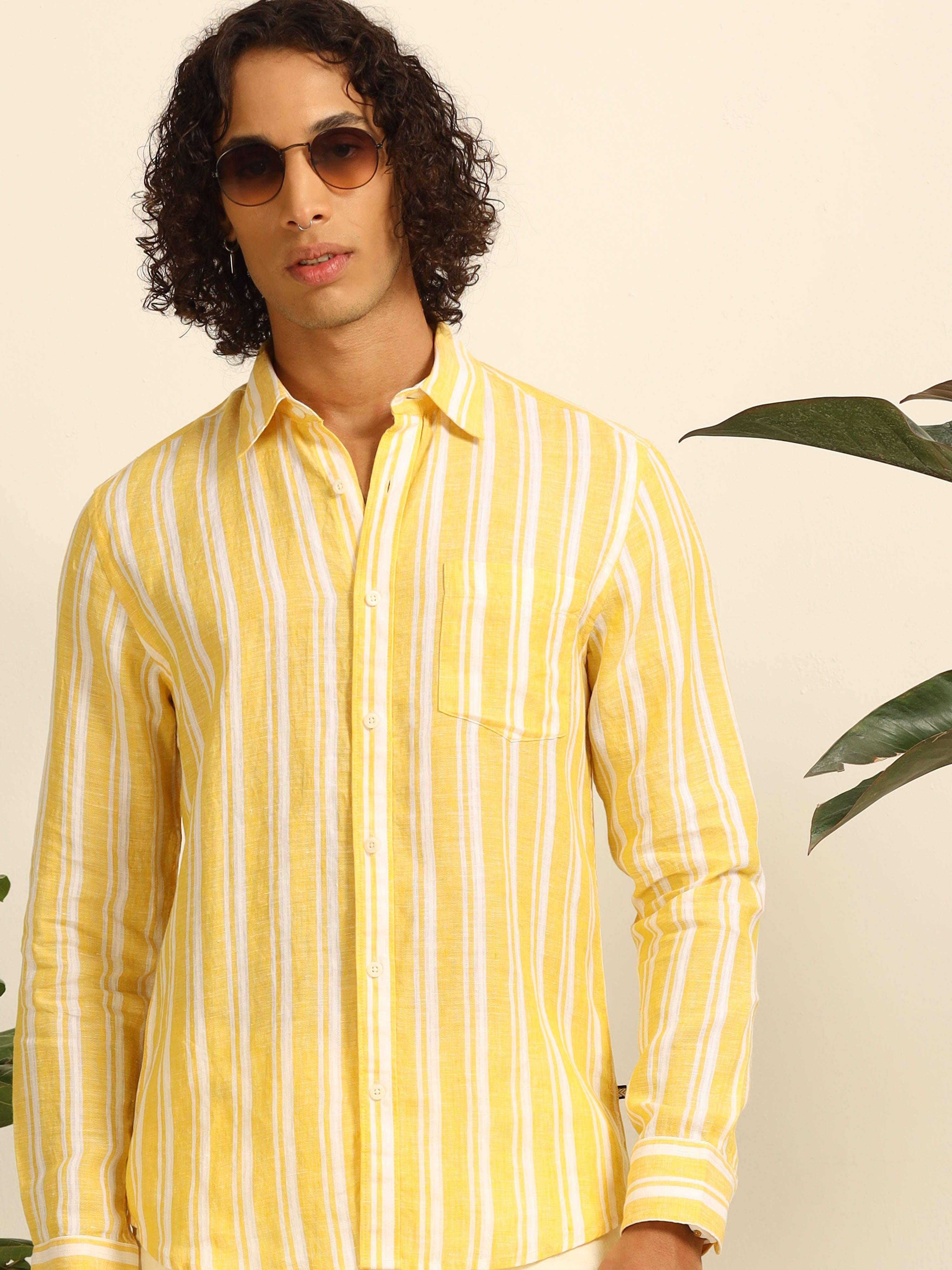 Lemon Lines 100% linen shirt