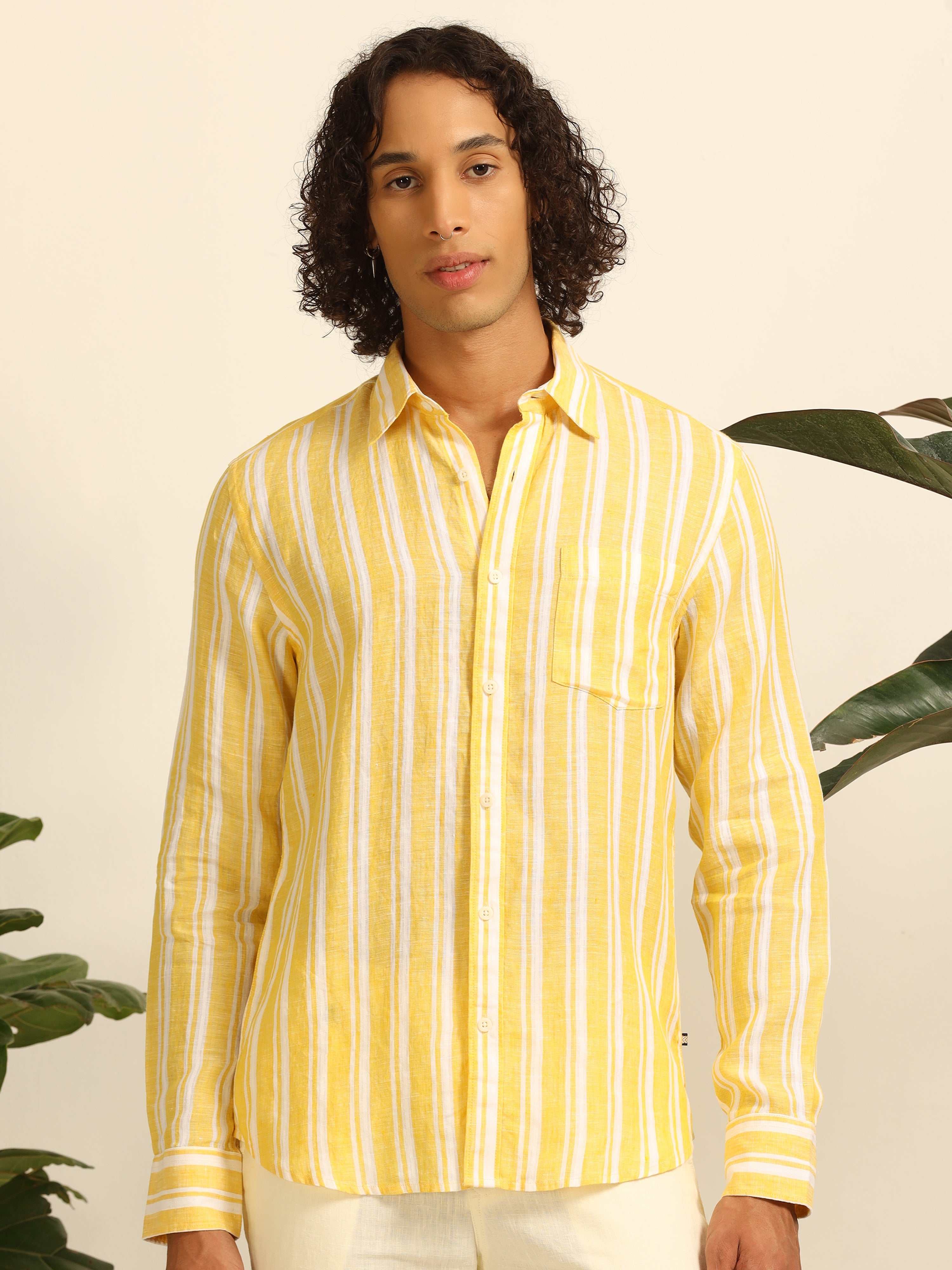 Lemon Lines 100% linen shirt