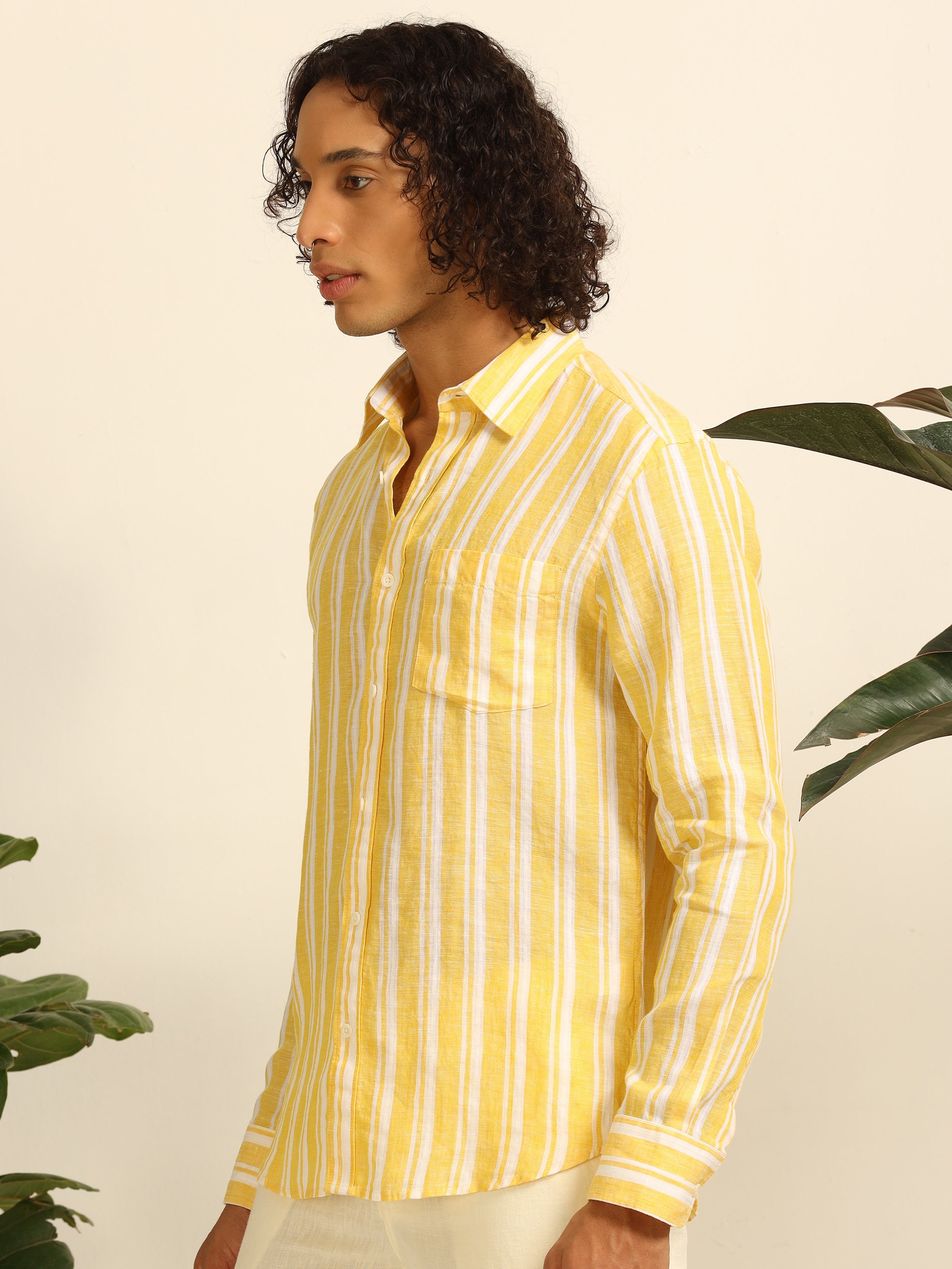 Lemon Lines 100% linen shirt