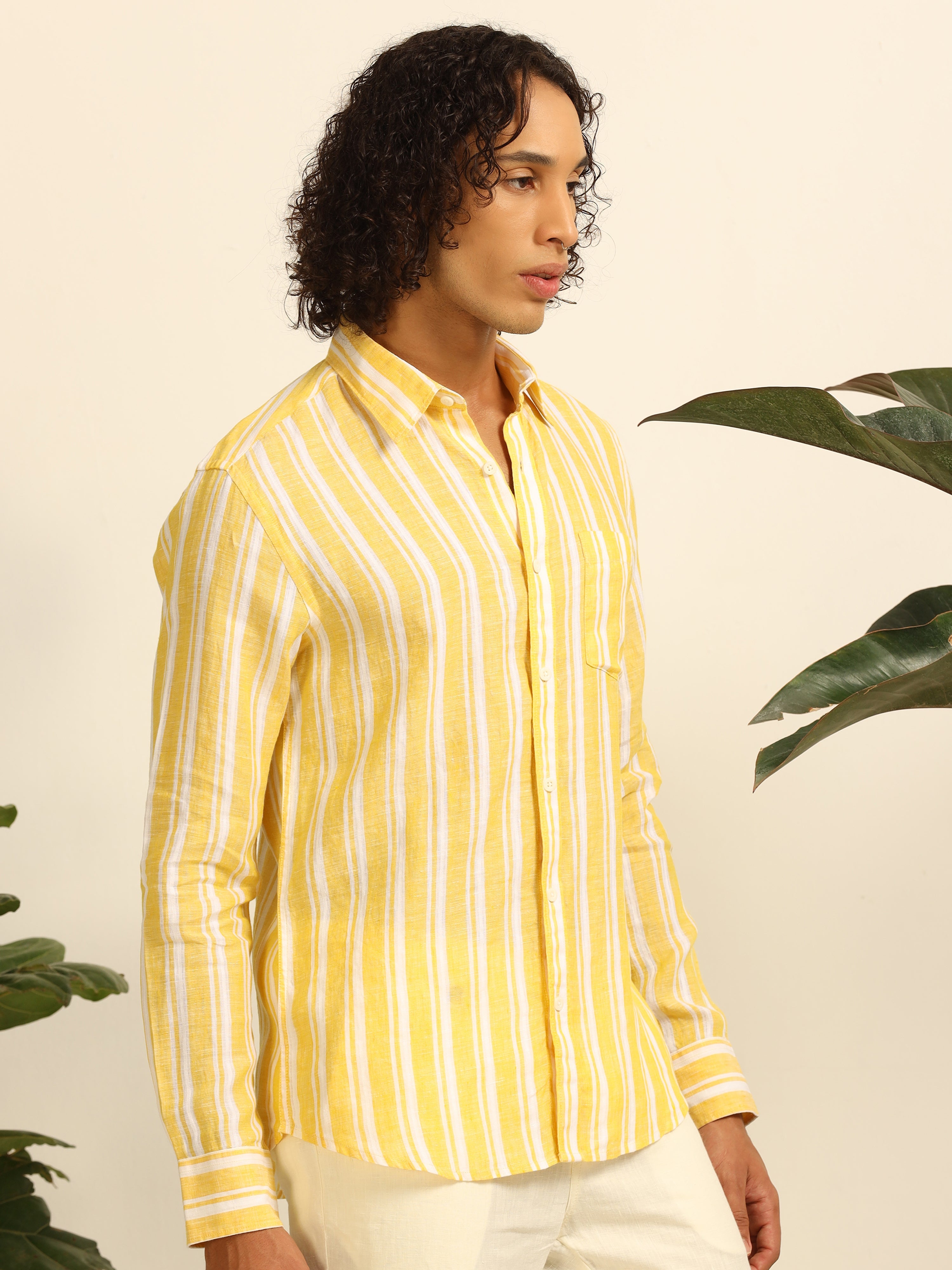 Lemon Lines 100% linen shirt