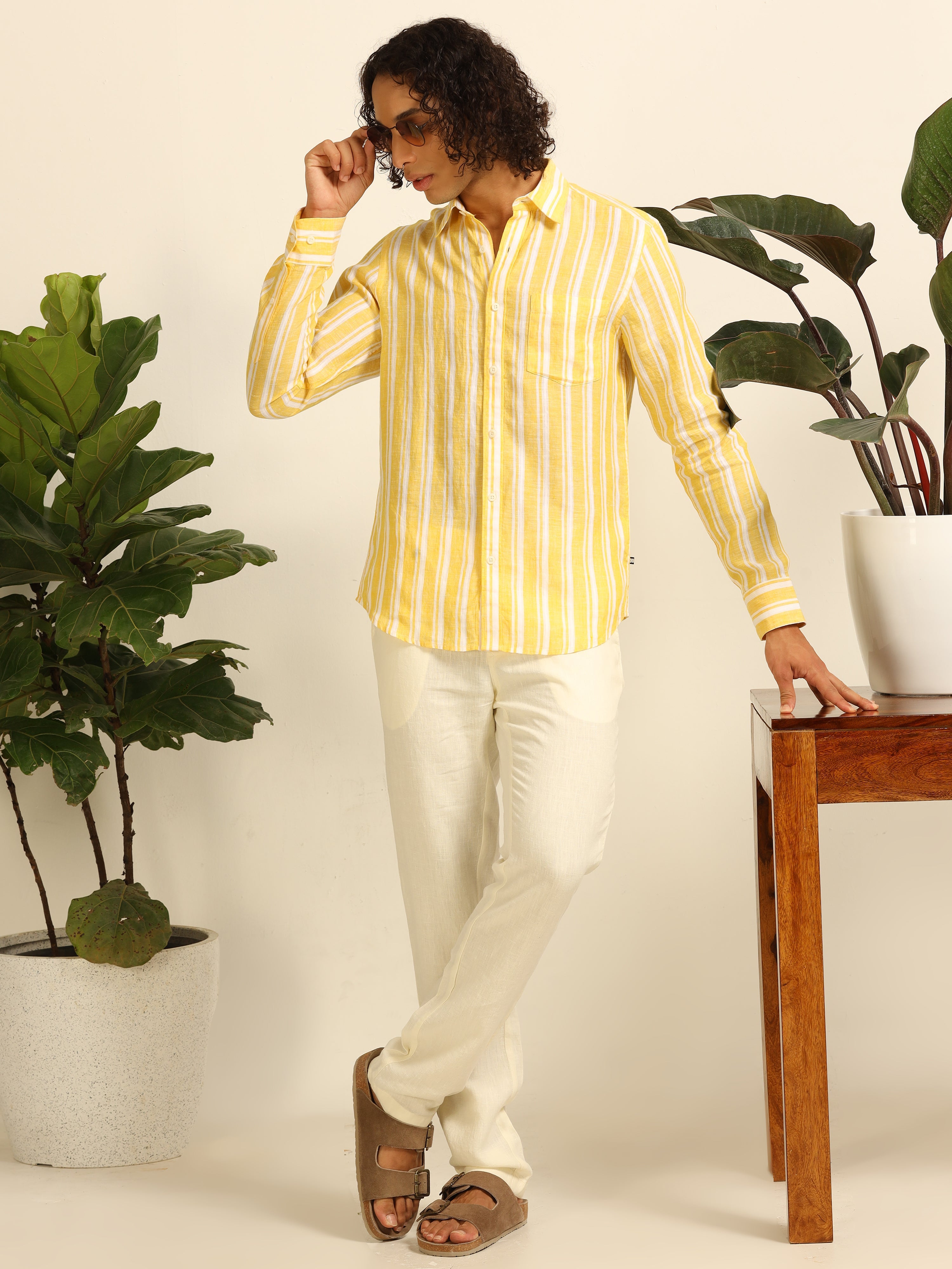 Lemon Lines 100% linen shirt