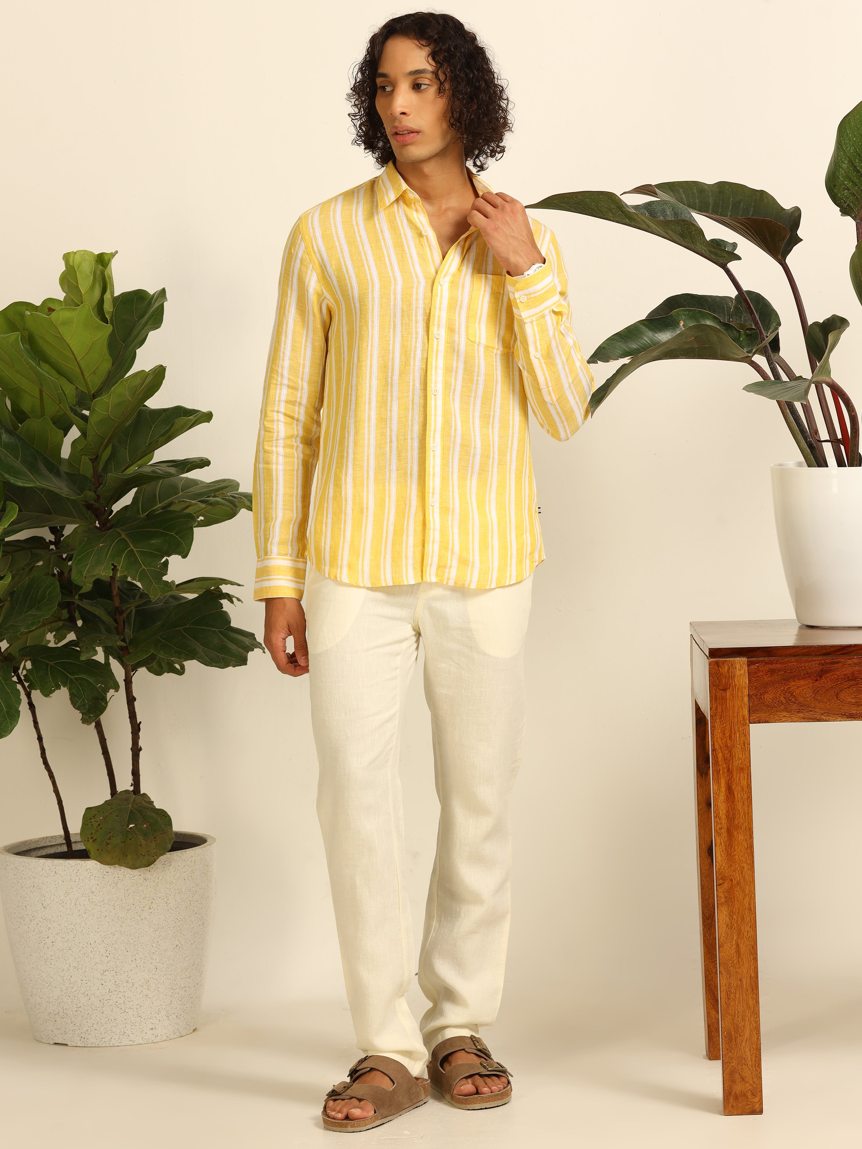 Lemon Lines 100% linen shirt