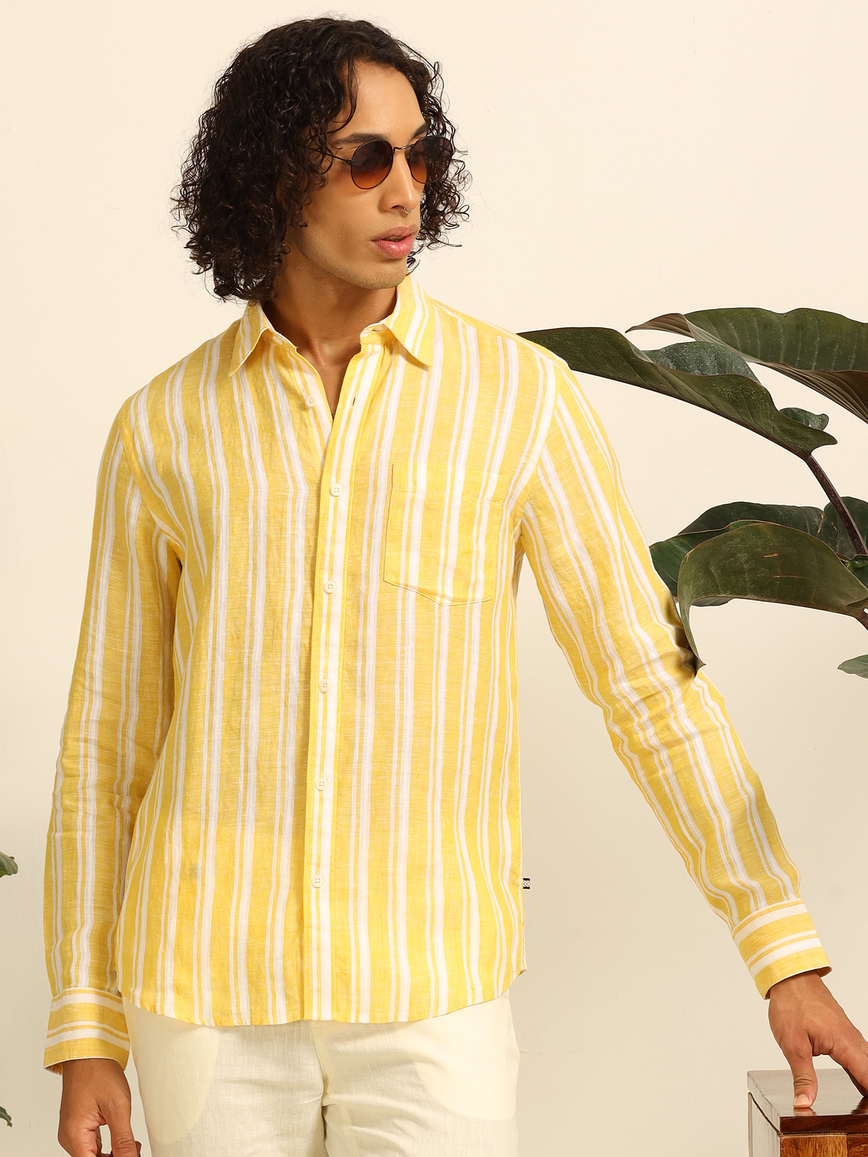 Lemon Lines 100% linen shirt