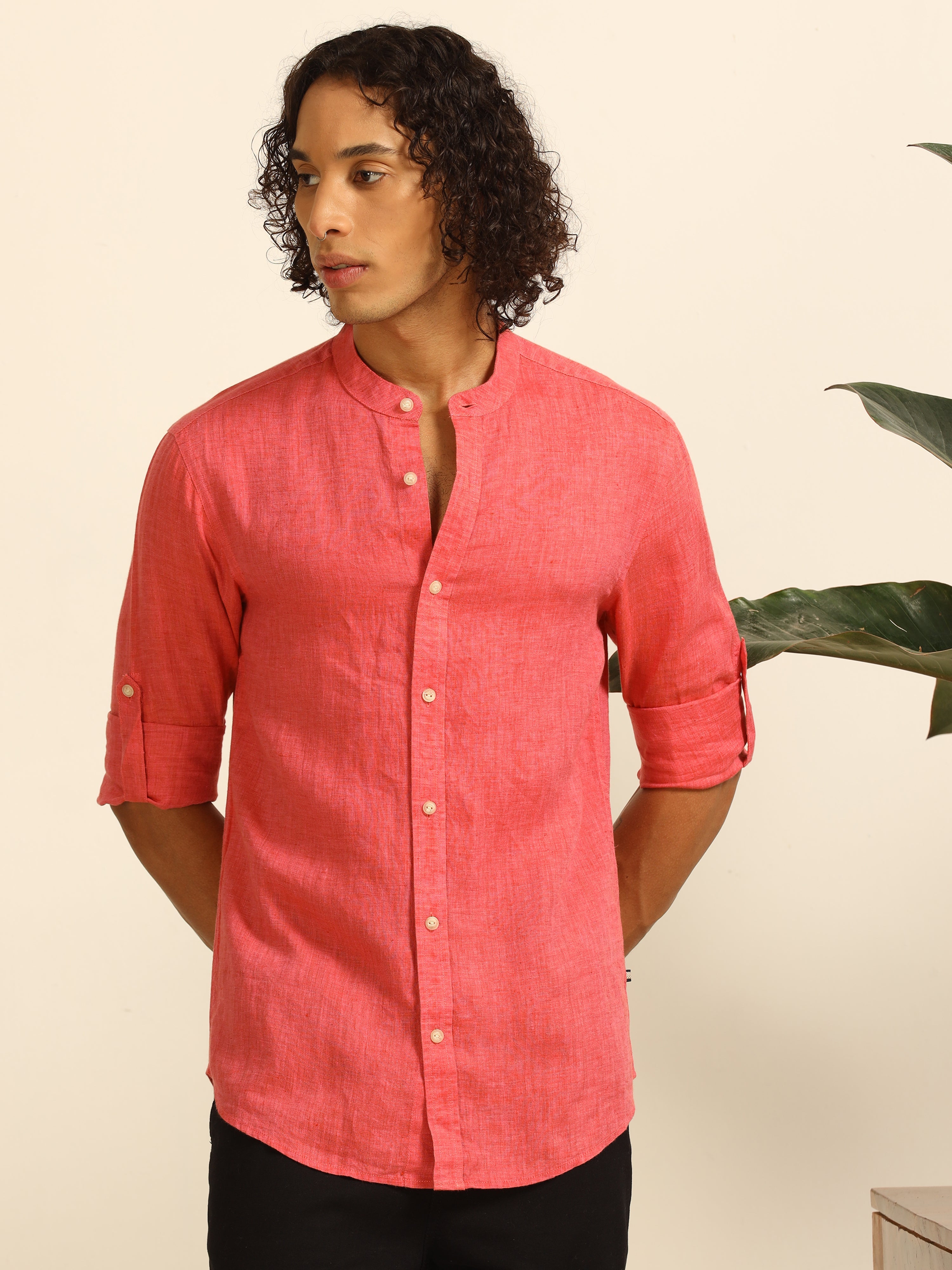 Warm Melon 100% linen shirt