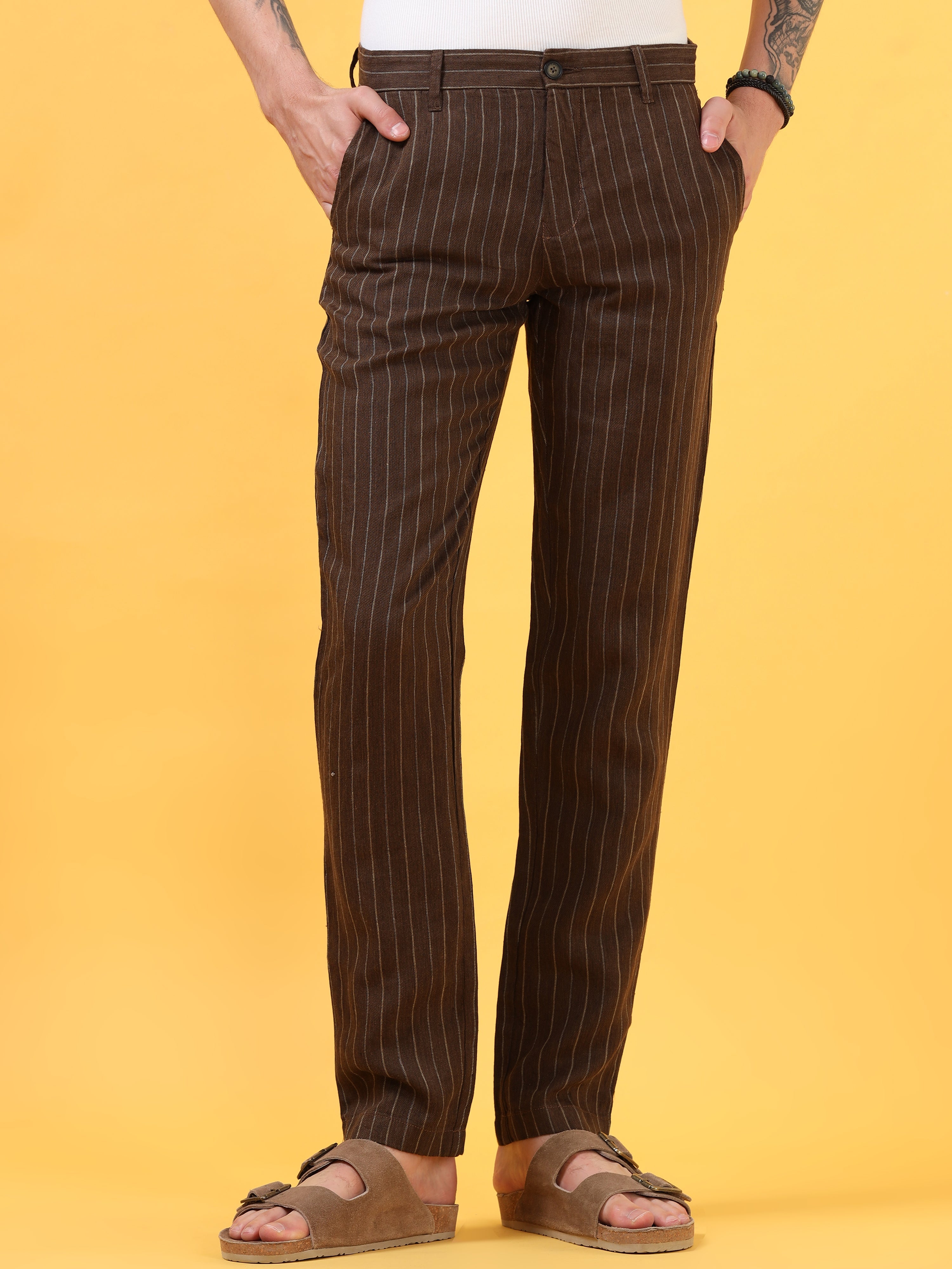 Solid Brown Linen Pants