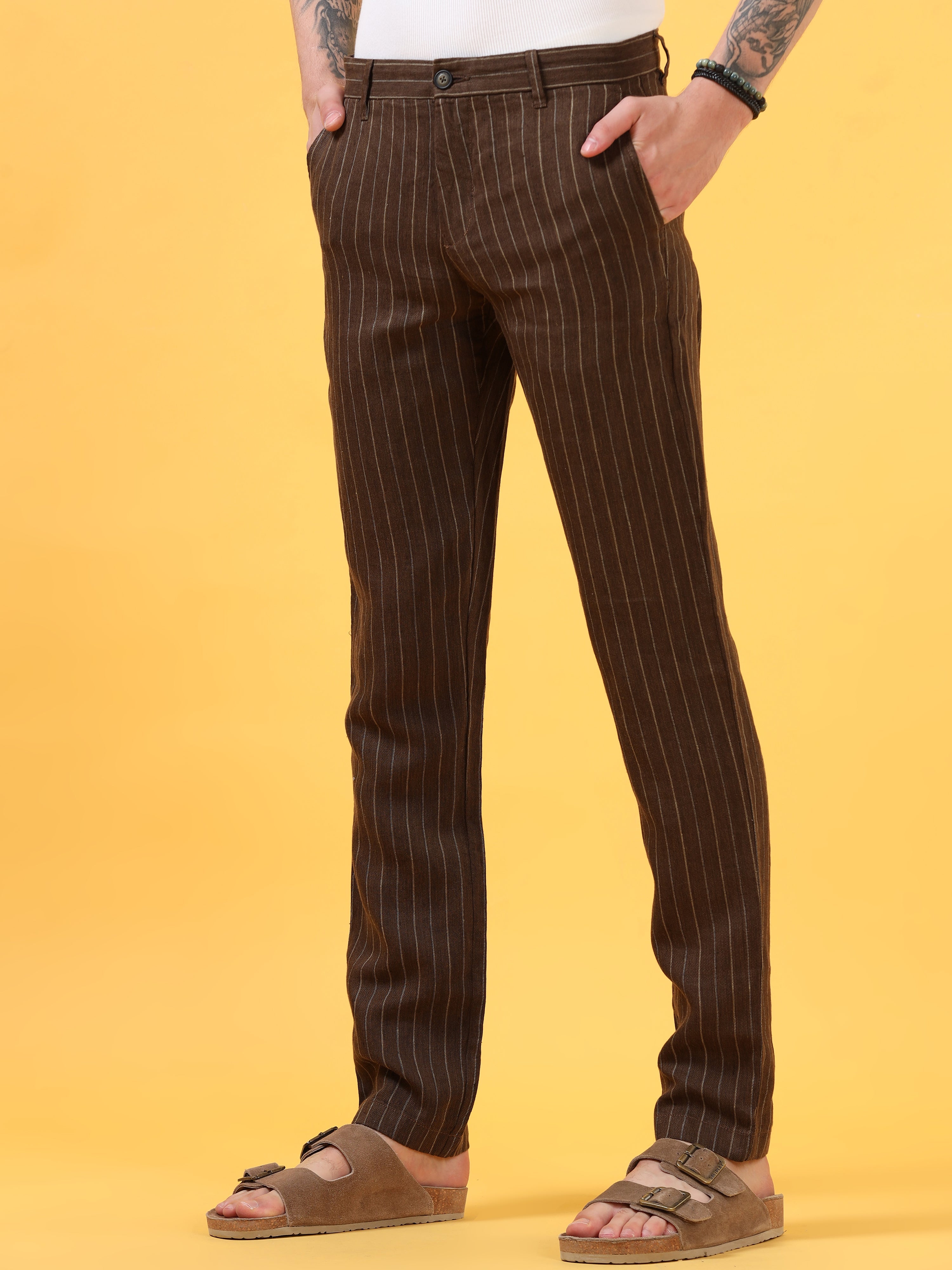 Solid Brown Linen Pants