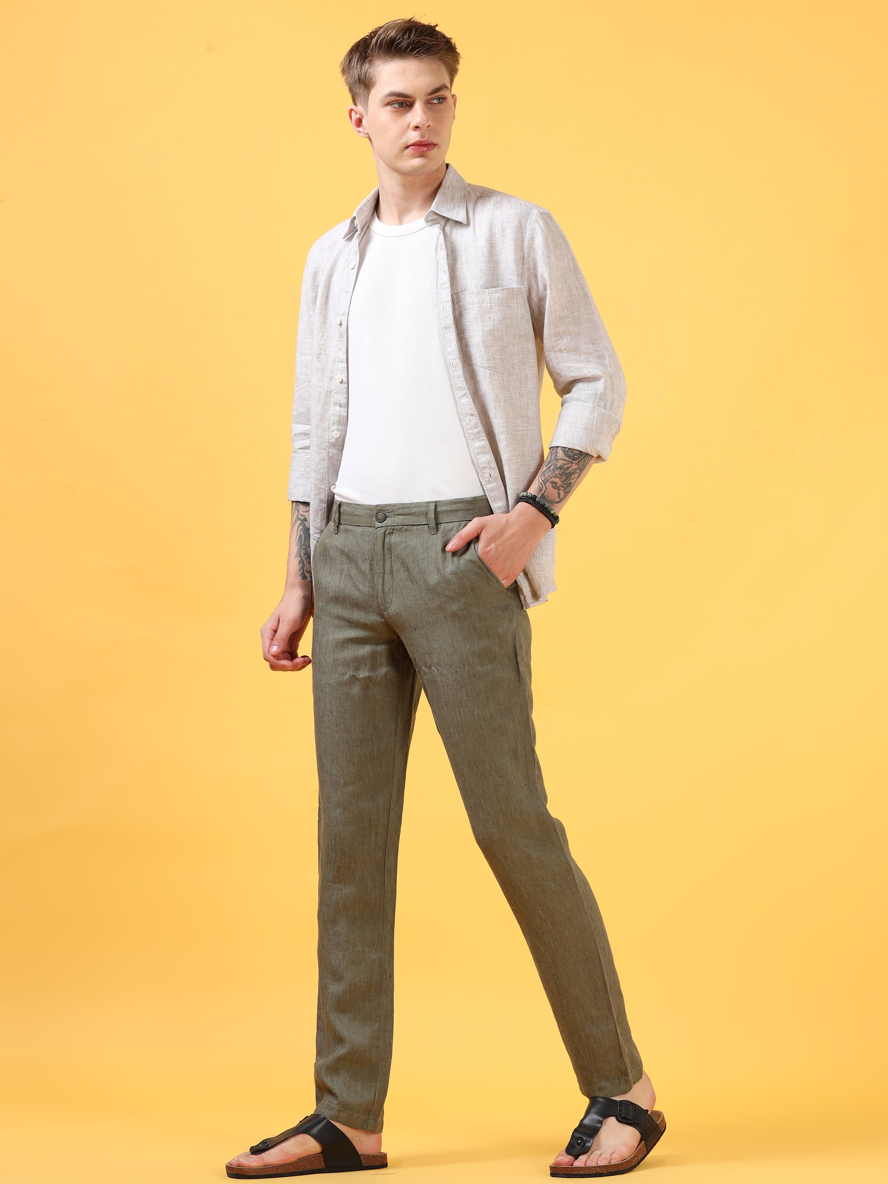 Olive Green Linen Pant