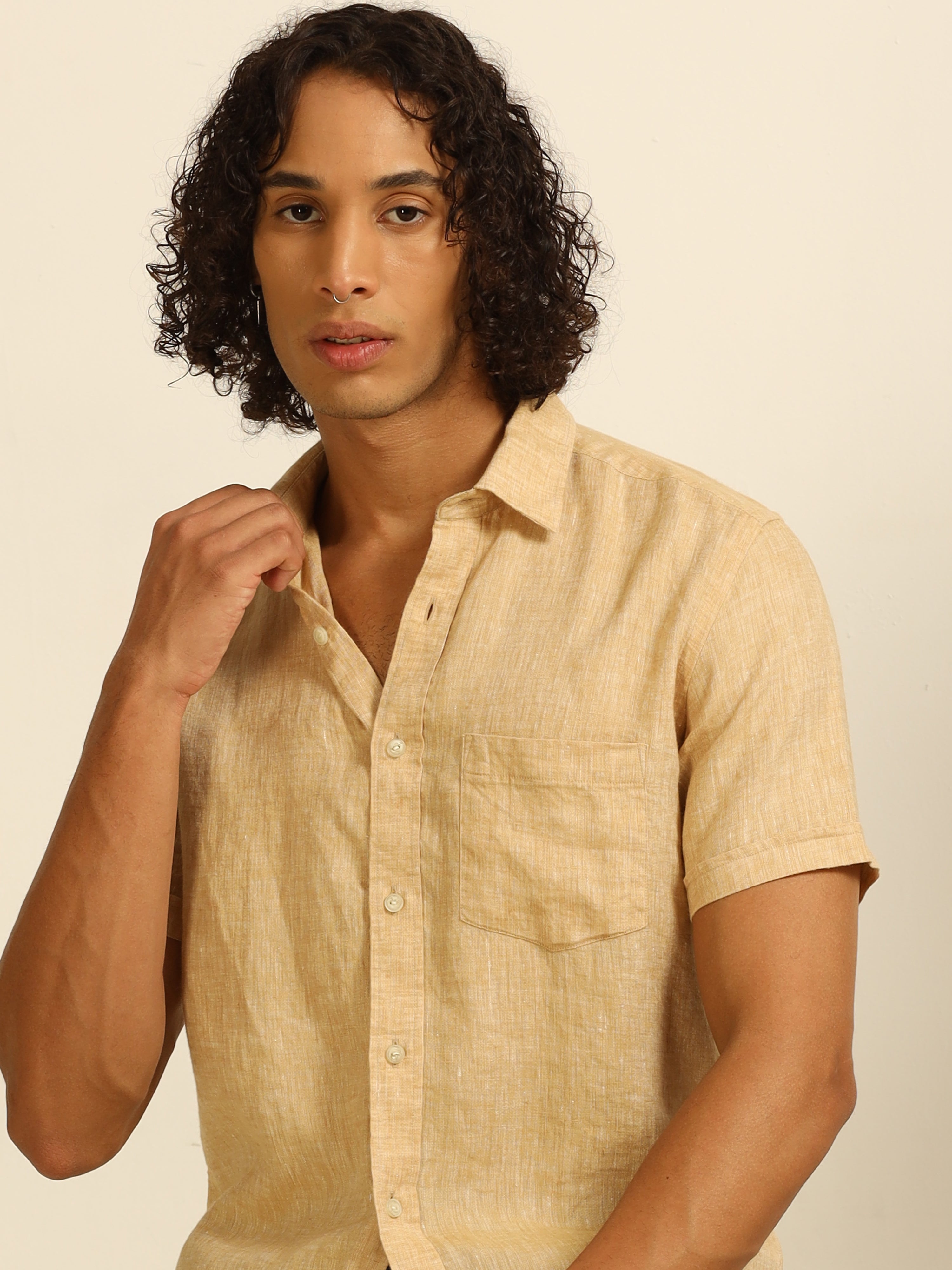 calm beige 55% linen shirt