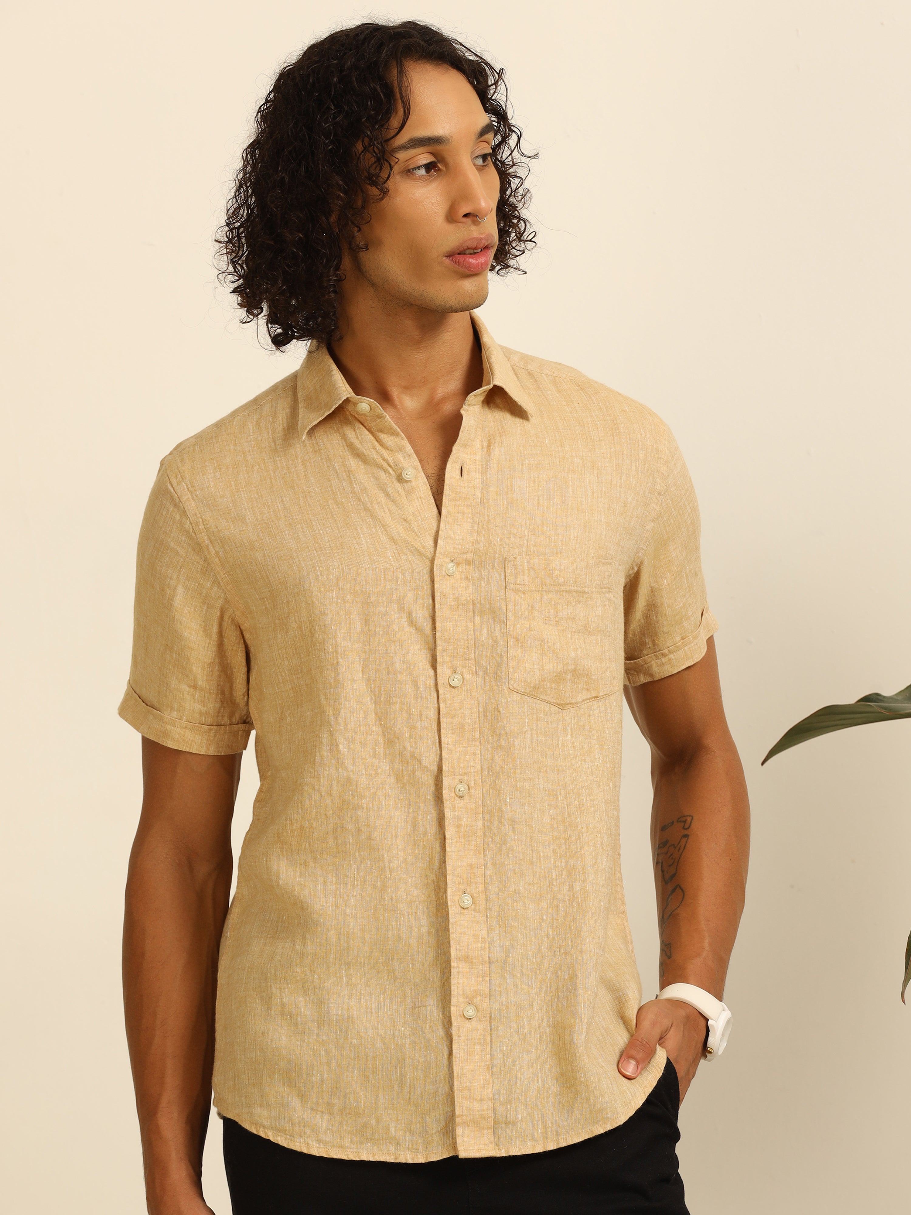 calm beige 55% linen shirt