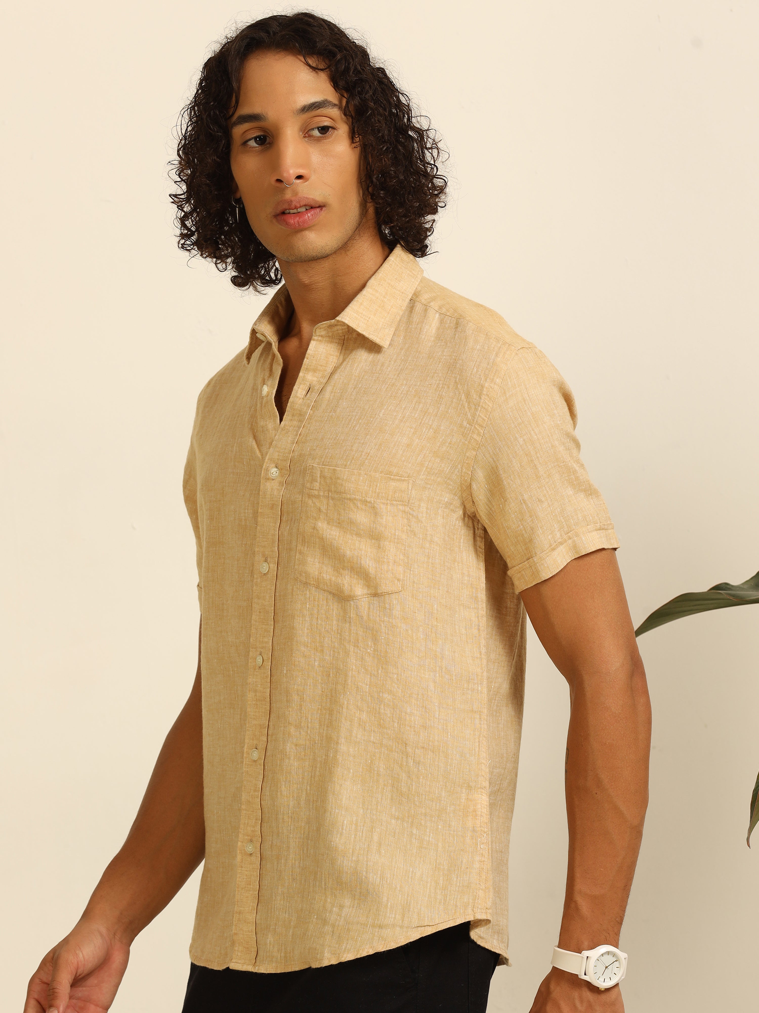 calm beige 55% linen shirt