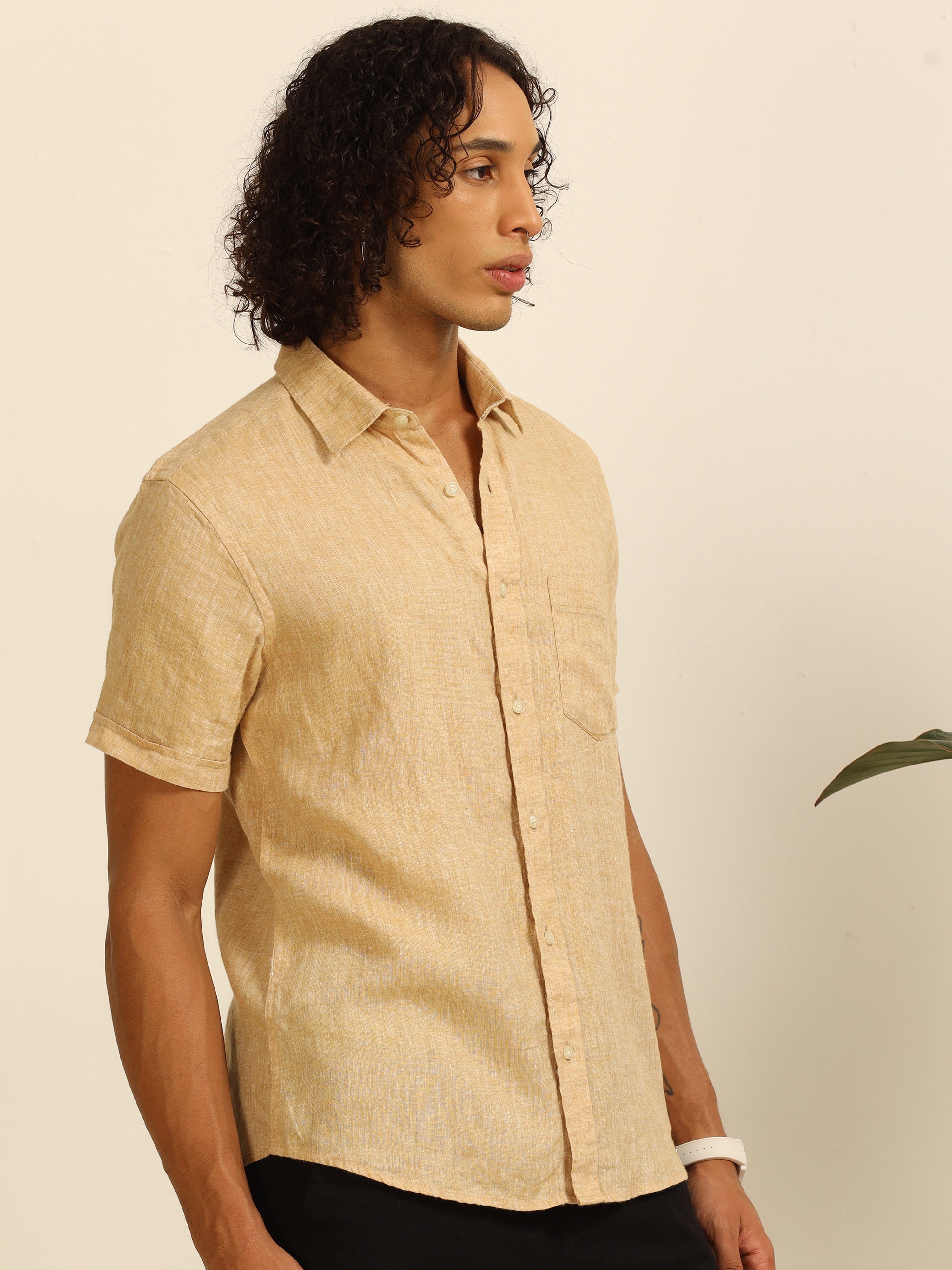 calm beige 55% linen shirt