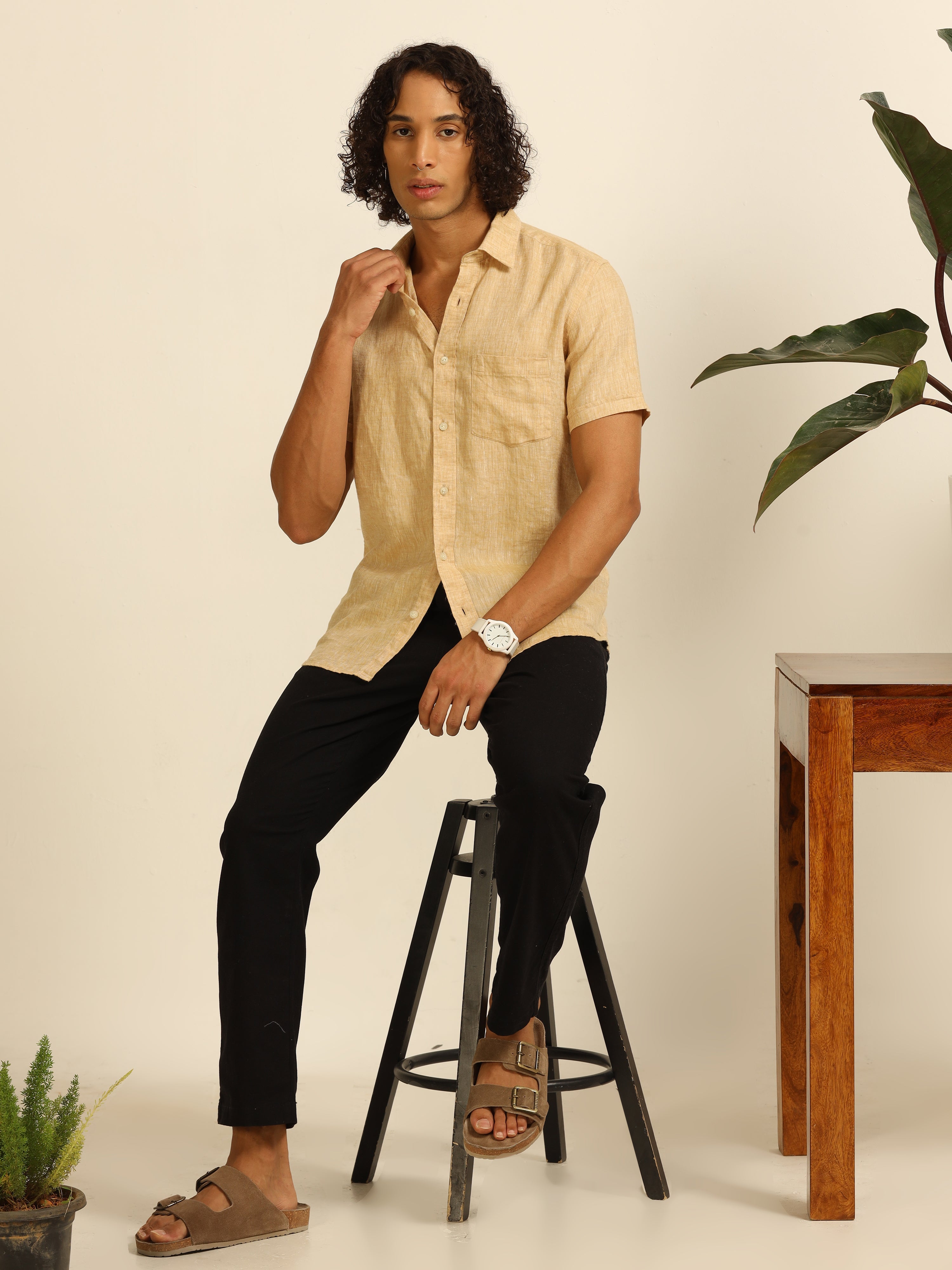 calm beige 55% linen shirt