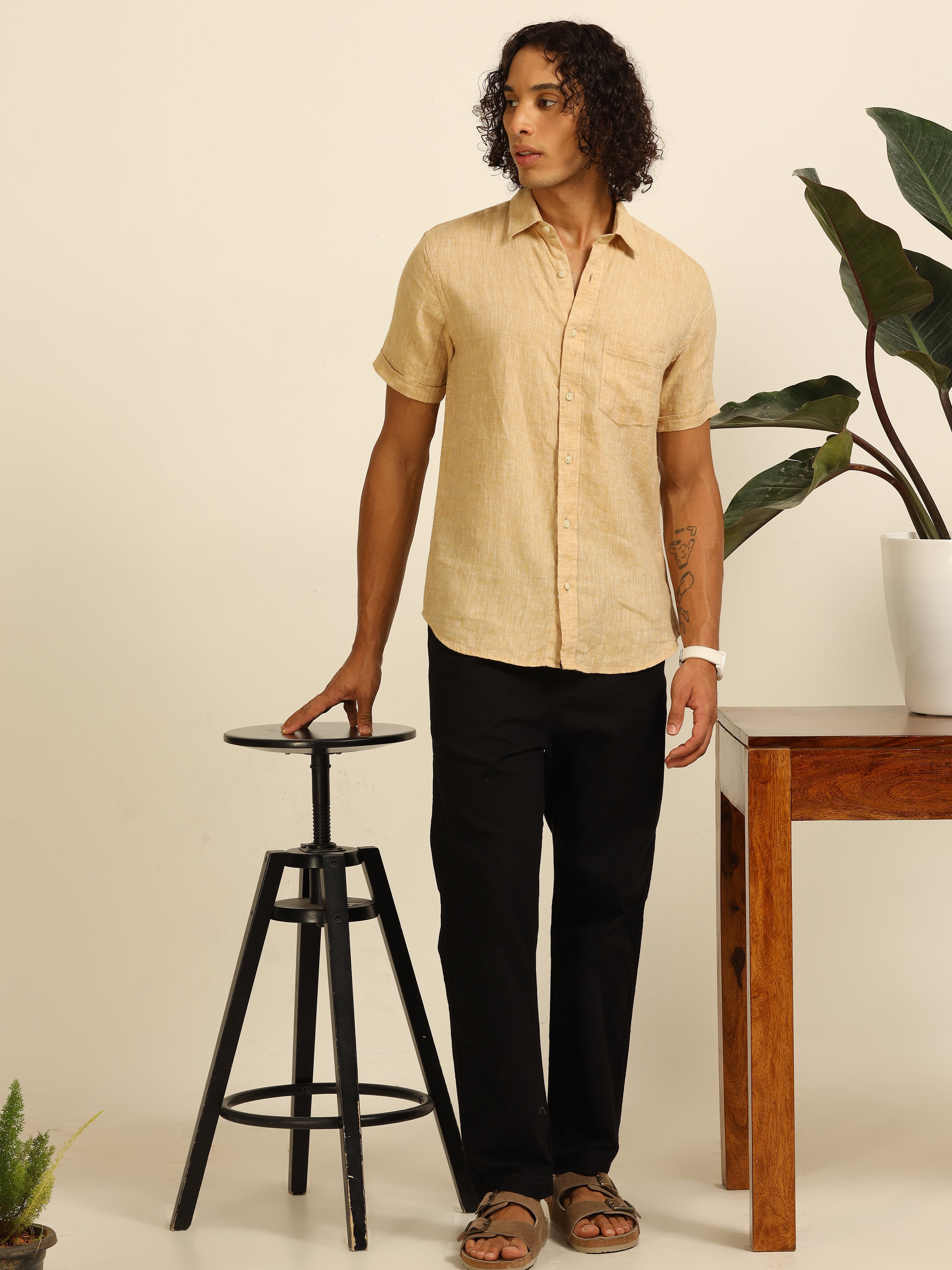 calm beige 55% linen shirt