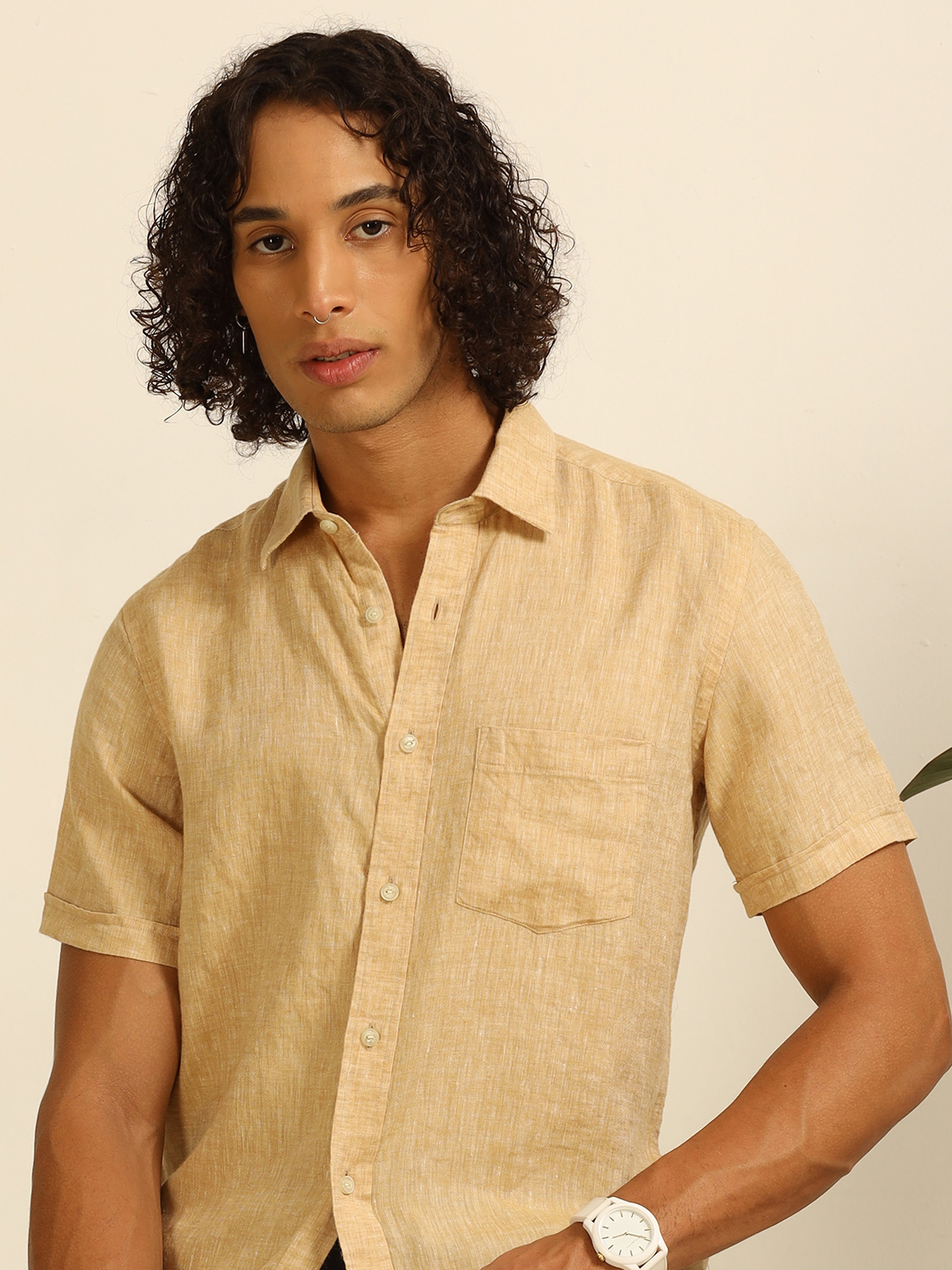 calm beige 55% linen shirt