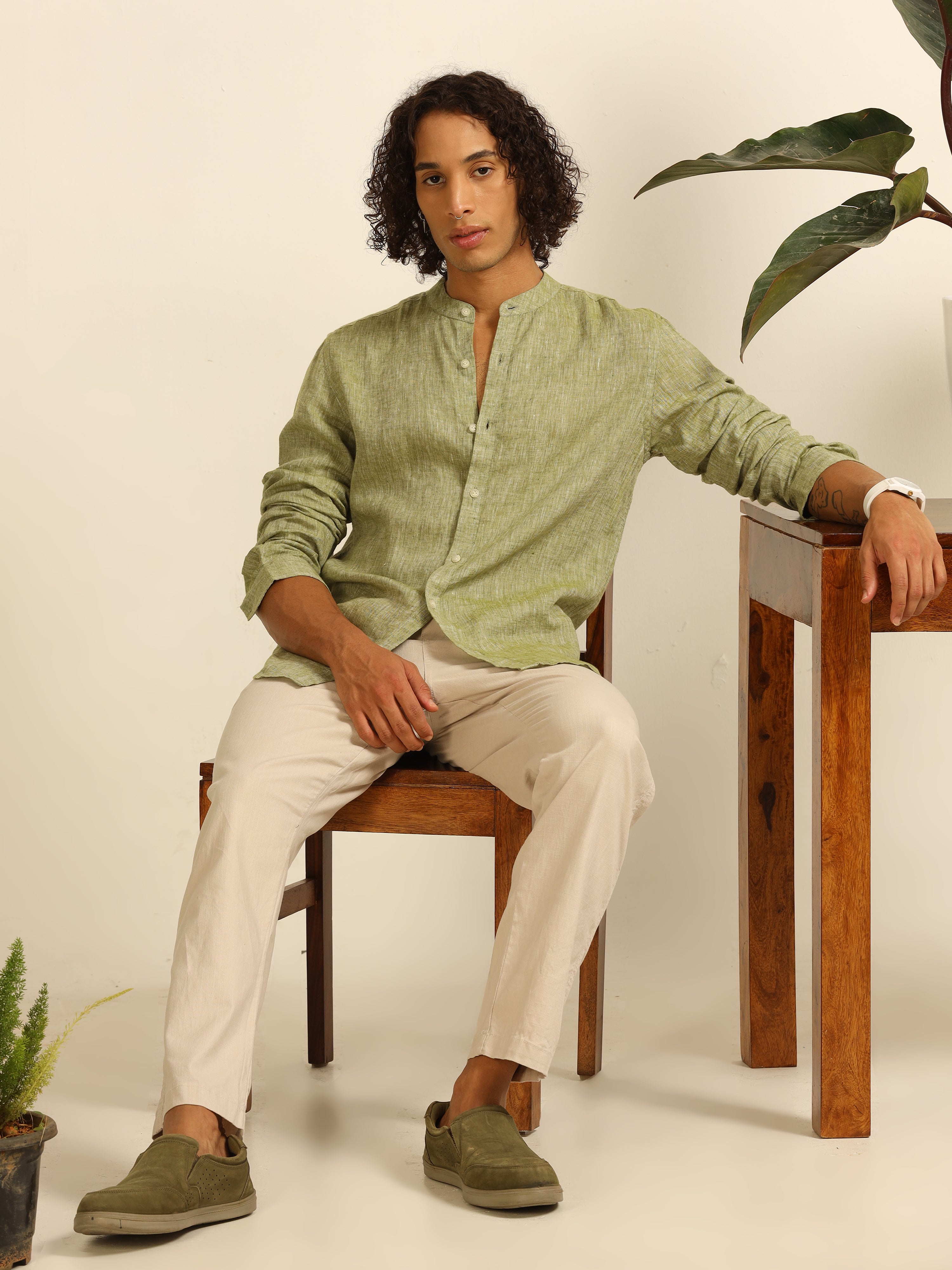 Sage essence 55% linen shirt