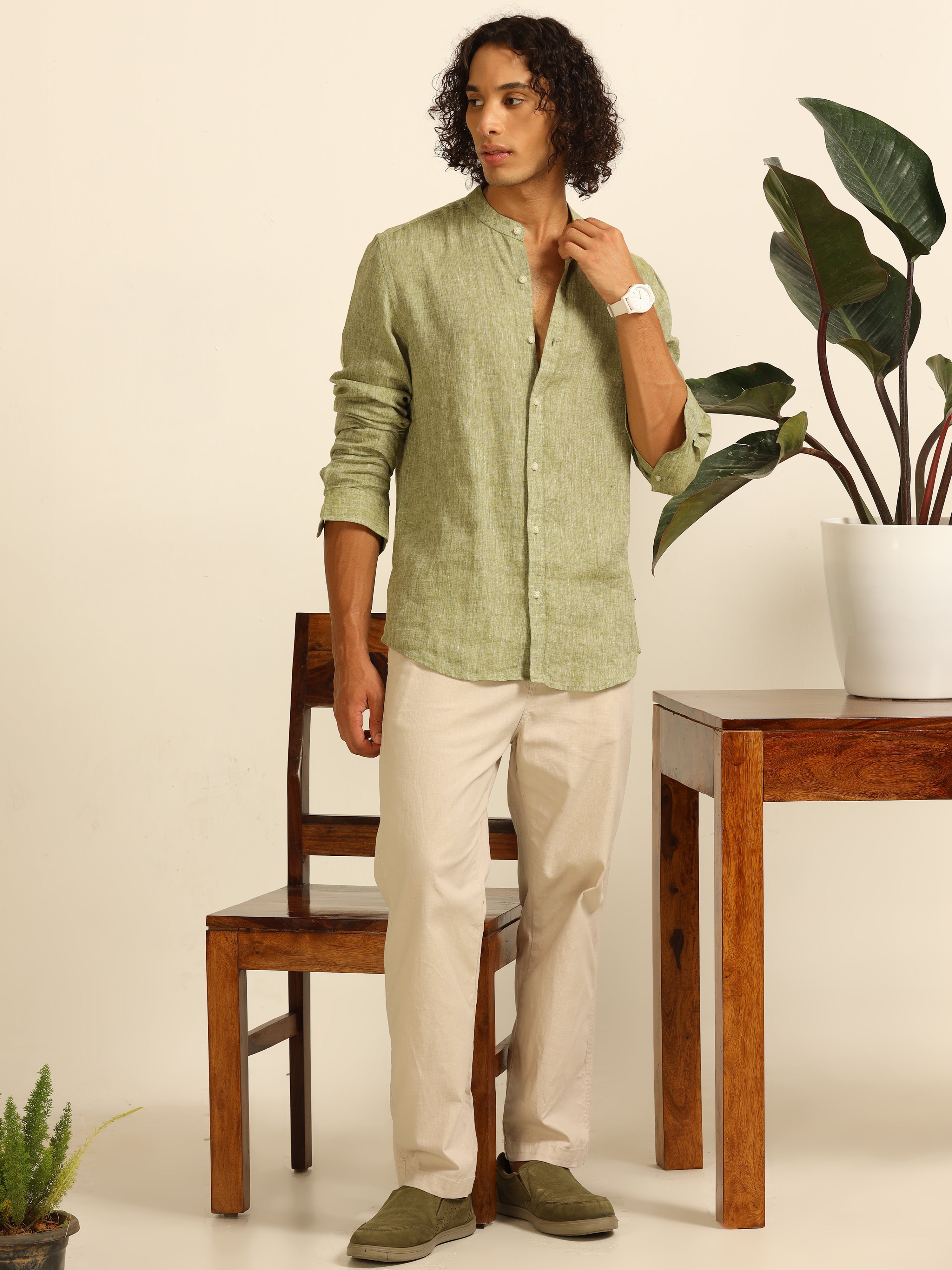 Sage essence 55% linen shirt